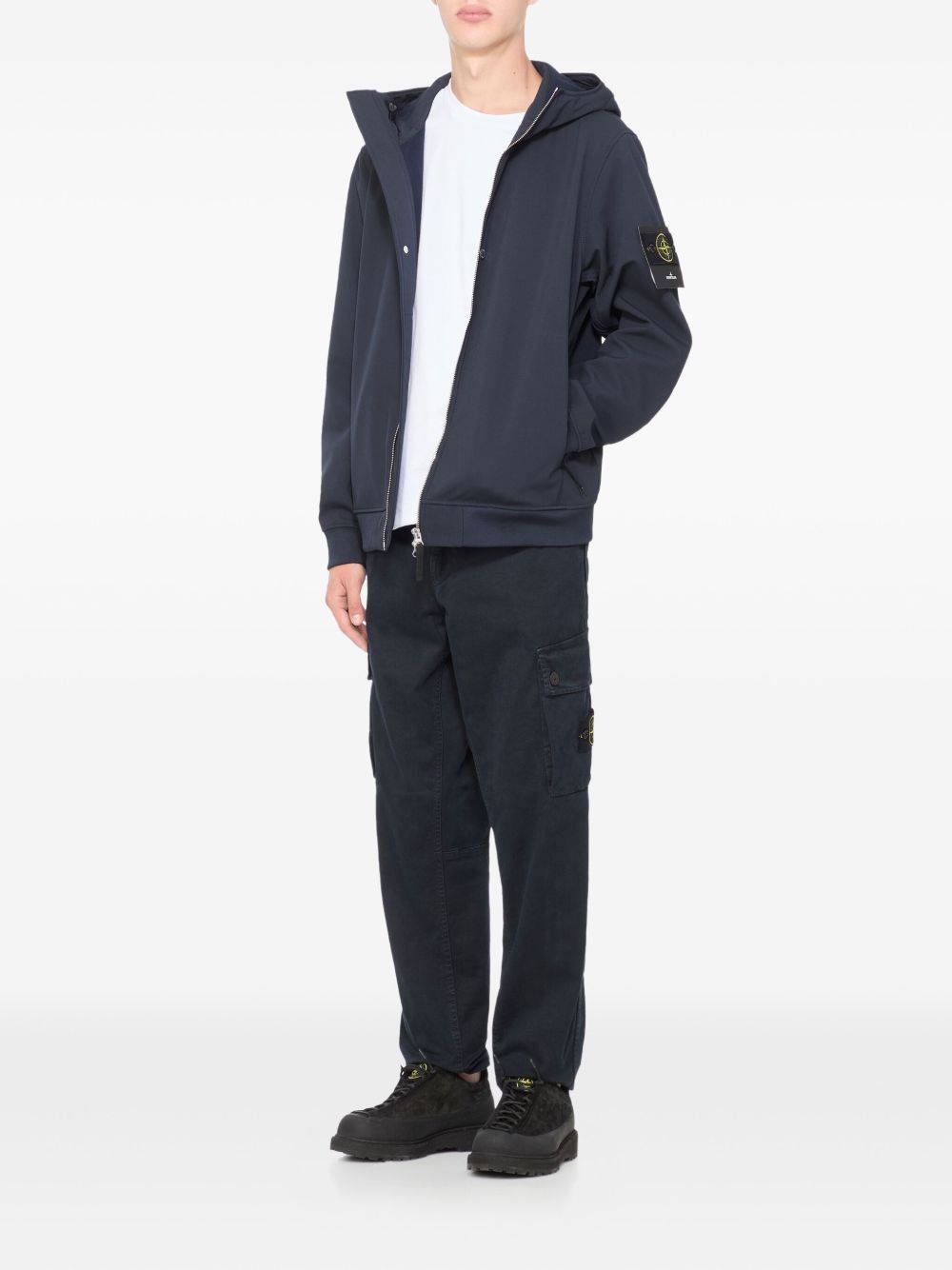 STONE ISLAND Pantaloni cargo blu con patch logo 