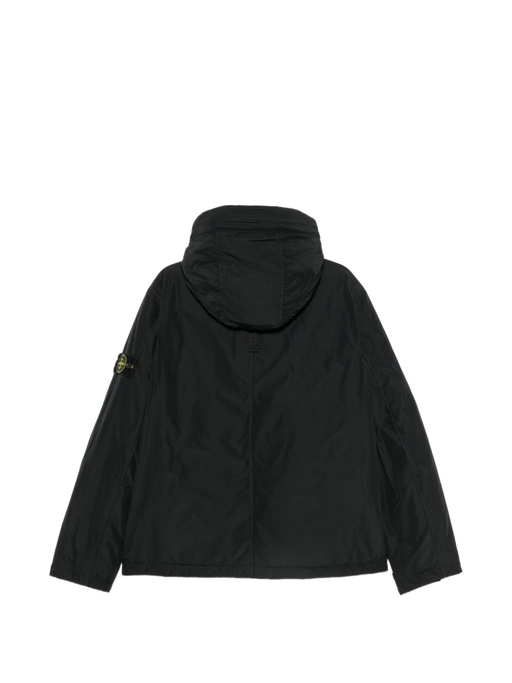STONE ISLAND Giacca nera in tessuto tecnico con cappuccio e logo patch 