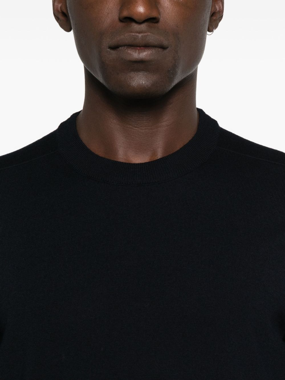 STONE ISLAND Maglia girocollo blu in lana con logo applicato 