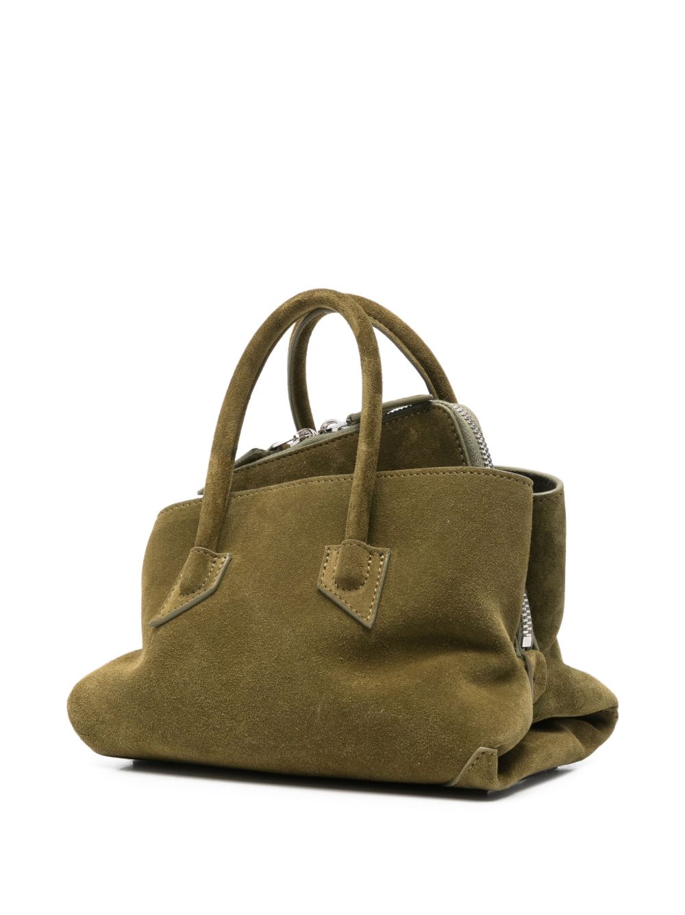 THE ATTICO Borsa a spalla La Passeggiata Mini in suede verde oliva 