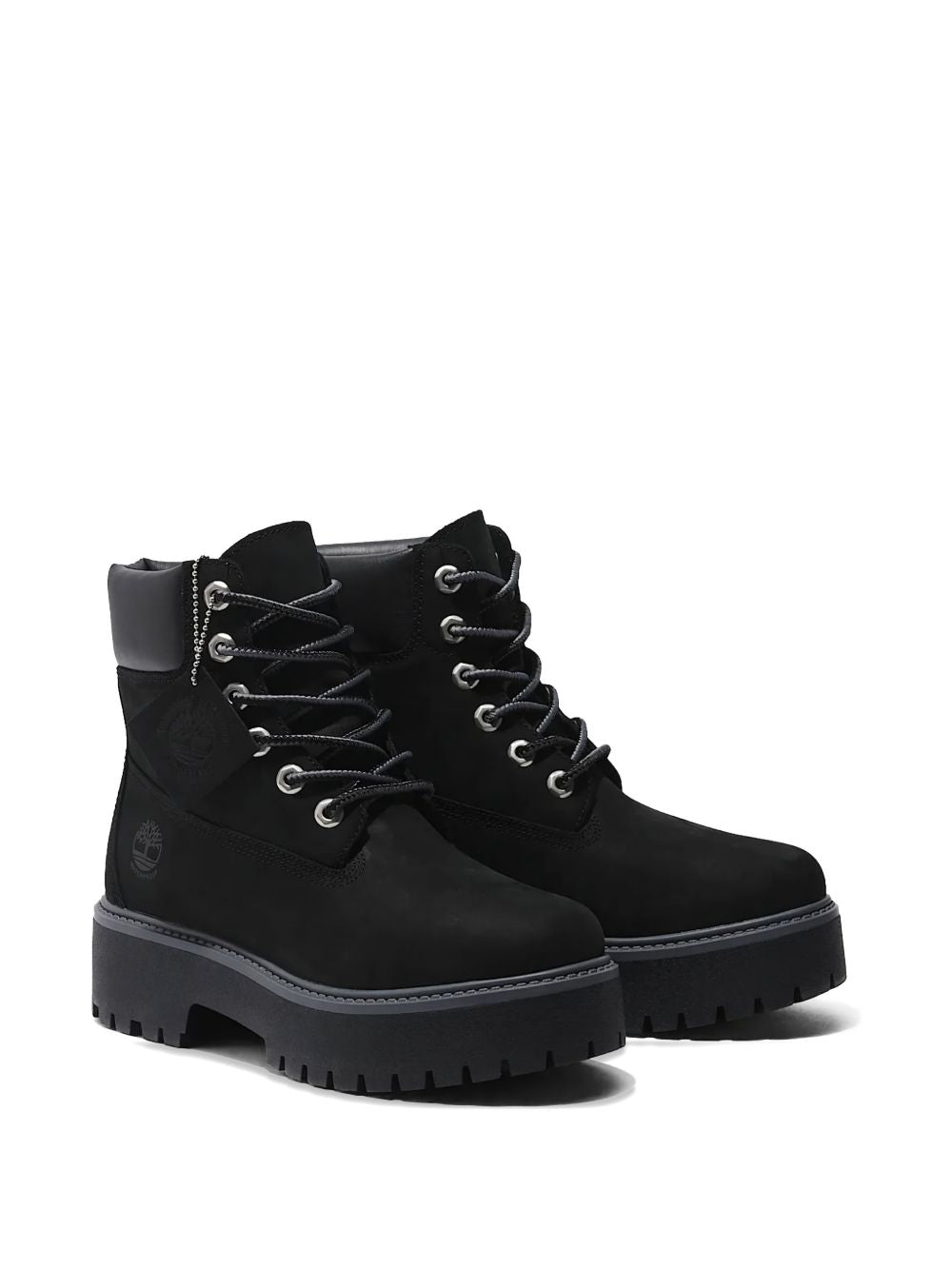 TIMBERLAND Stivaletti neri in suede con stringhe e suola carrarmato 