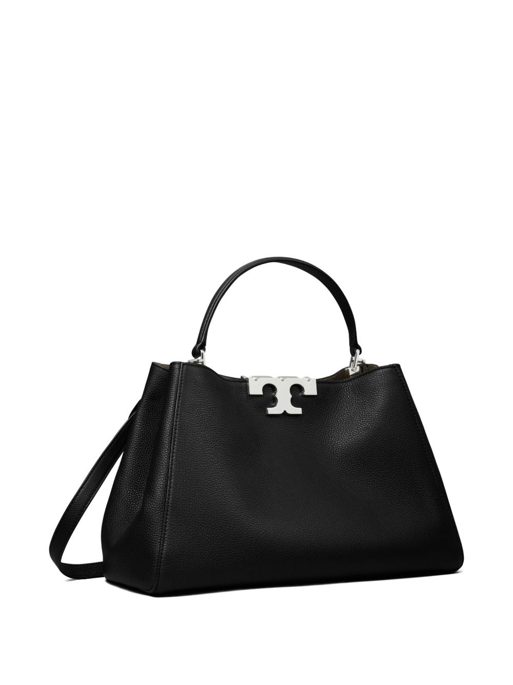 TORY BURCH Borsa a mano Eleanor in pelle di vitello nera con logo argento 