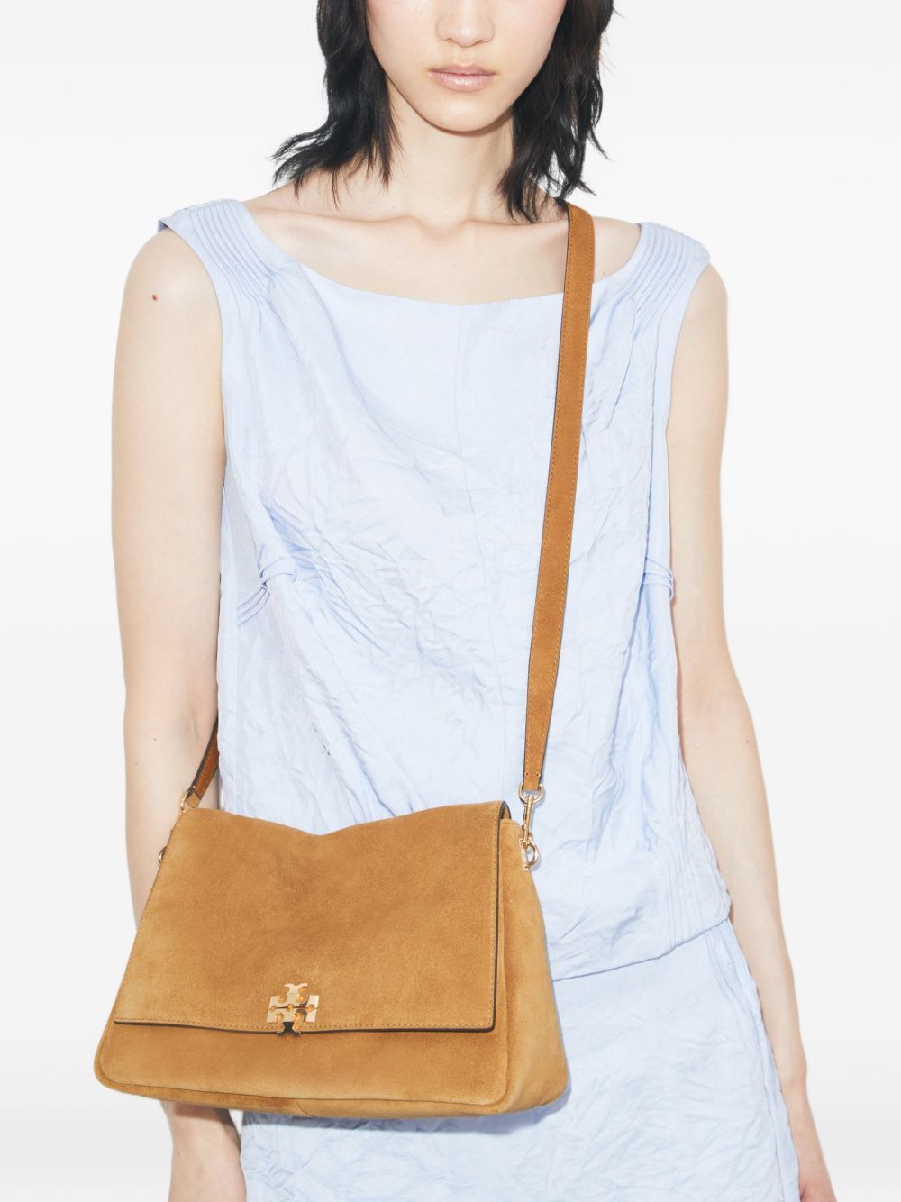 TORY BURCH Borsa a spalla Charlie in suede italiano con patta e tracolla regolabile 