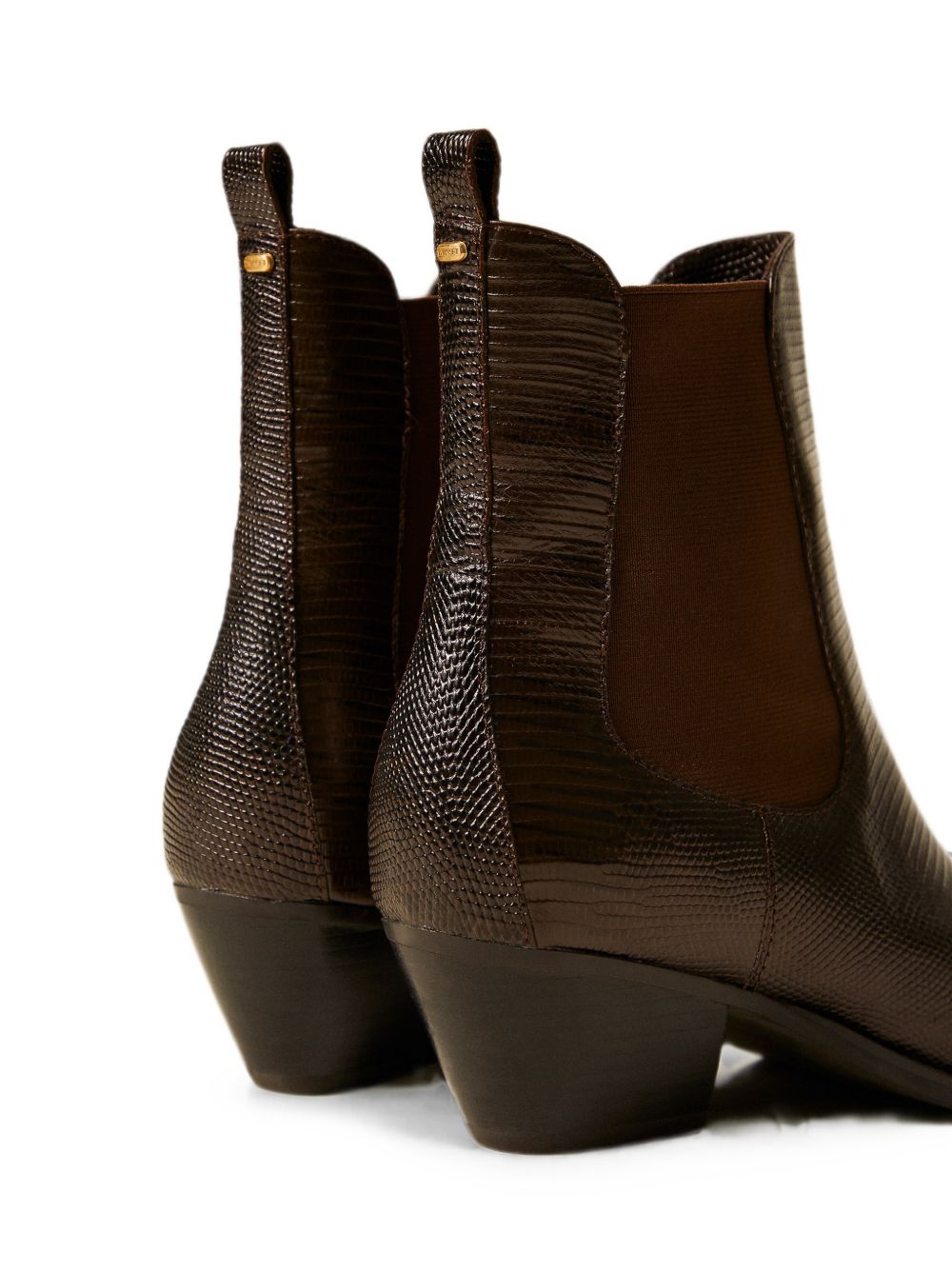 TWINSET Stivaletto texano marrone a punta con texture elastica 
