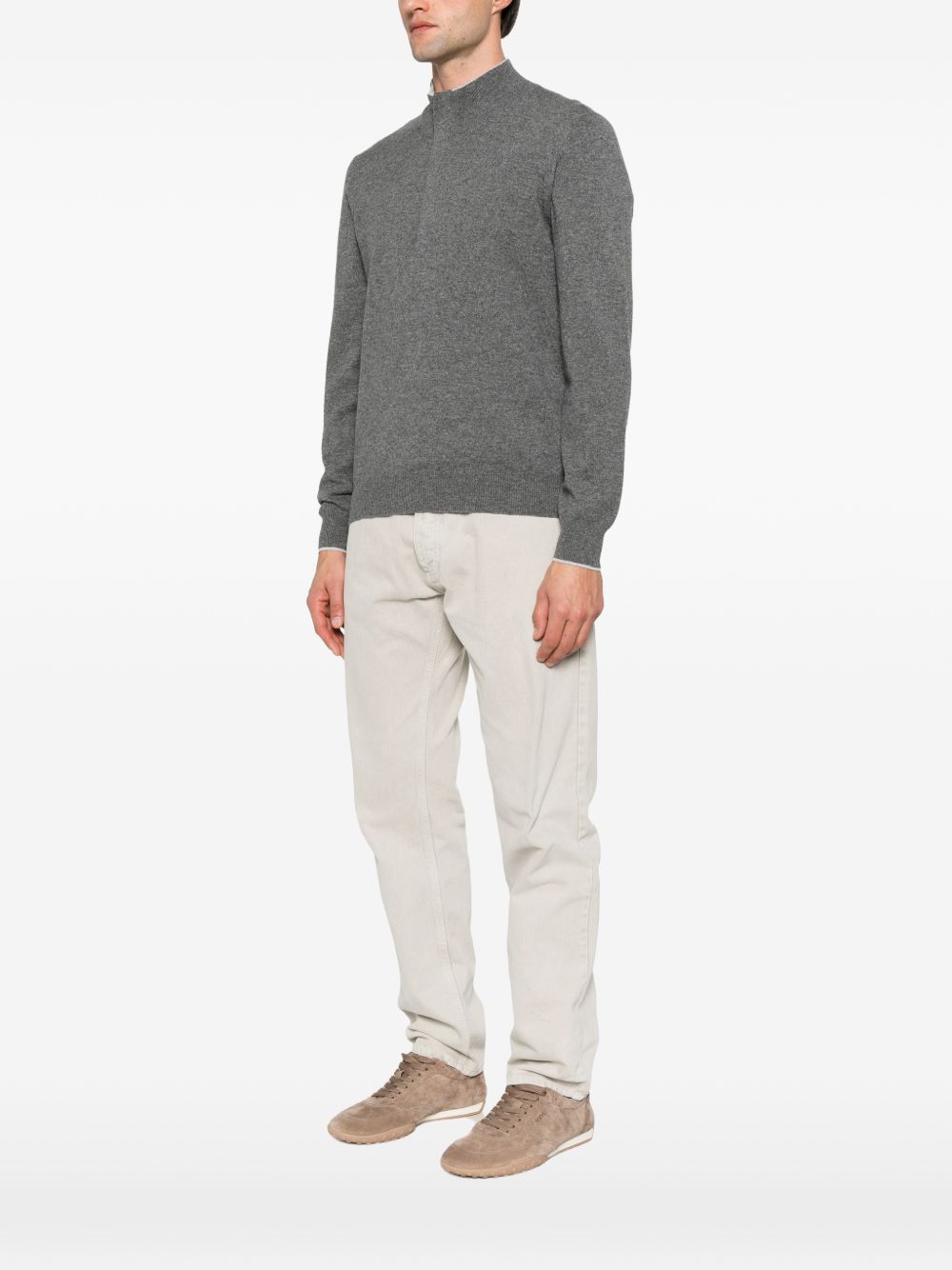 VENGERA Maglia a collo alto grigia con zip 