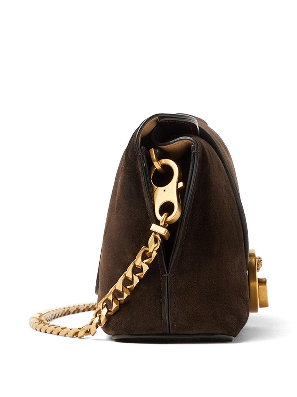 VERSACE Clutch Vivian in suede con tracolla a catena e Medusa 