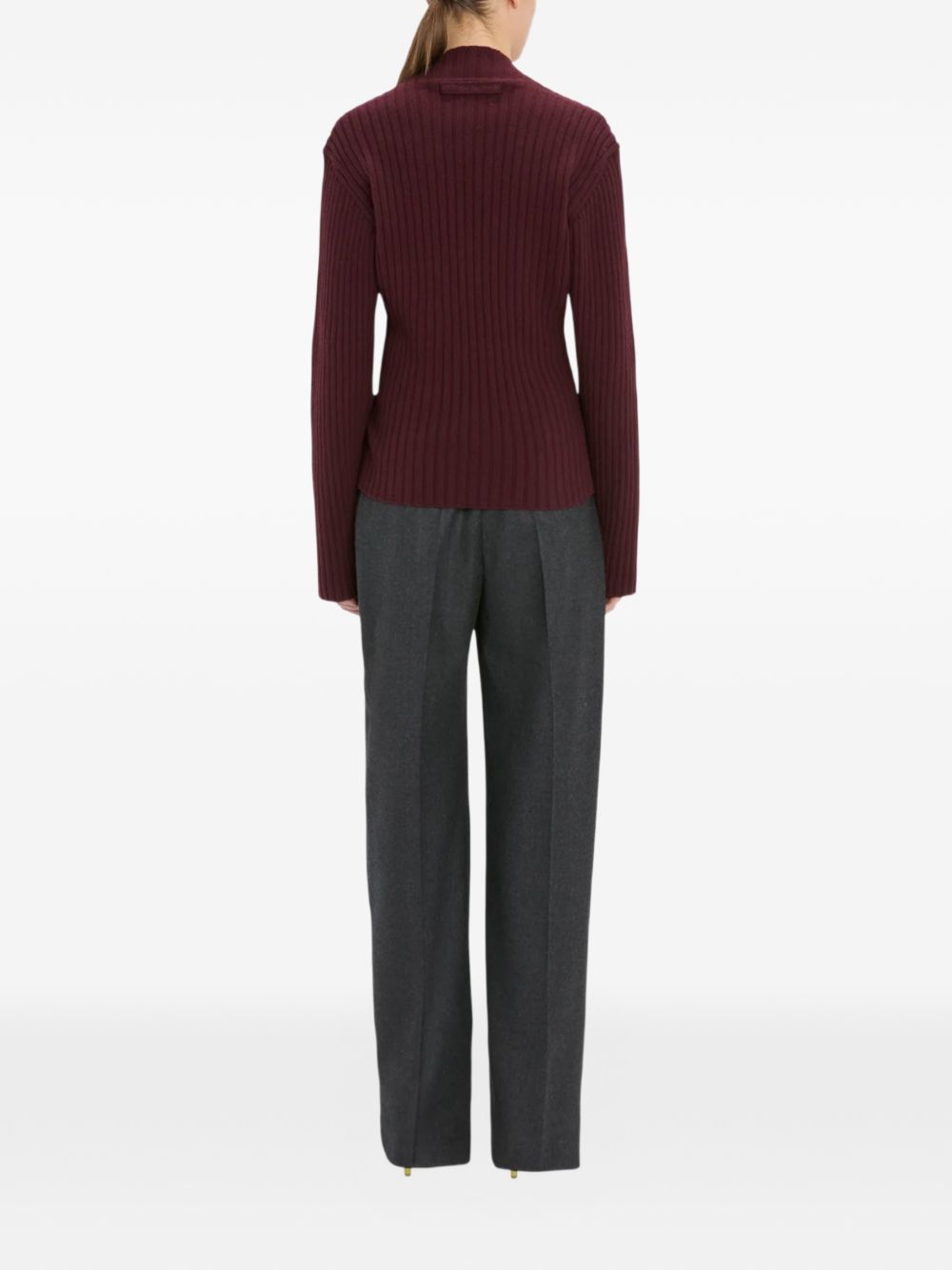 VICTORIA BECKHAM Pantaloni grigi a gamba dritta con pieghe 
