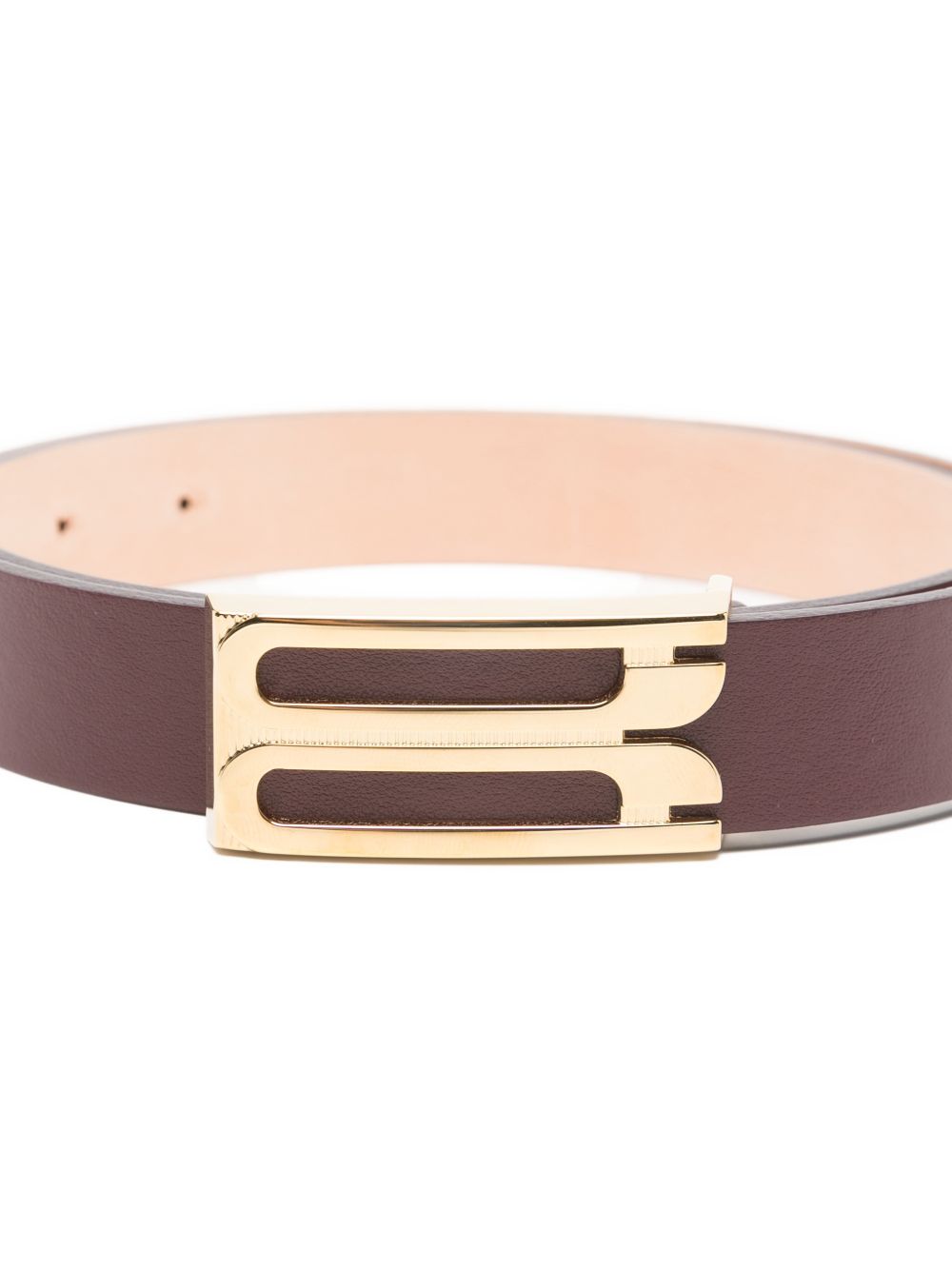 VICTORIA BECKHAM Cintura in pelle bordeaux con fibbia dorata B 