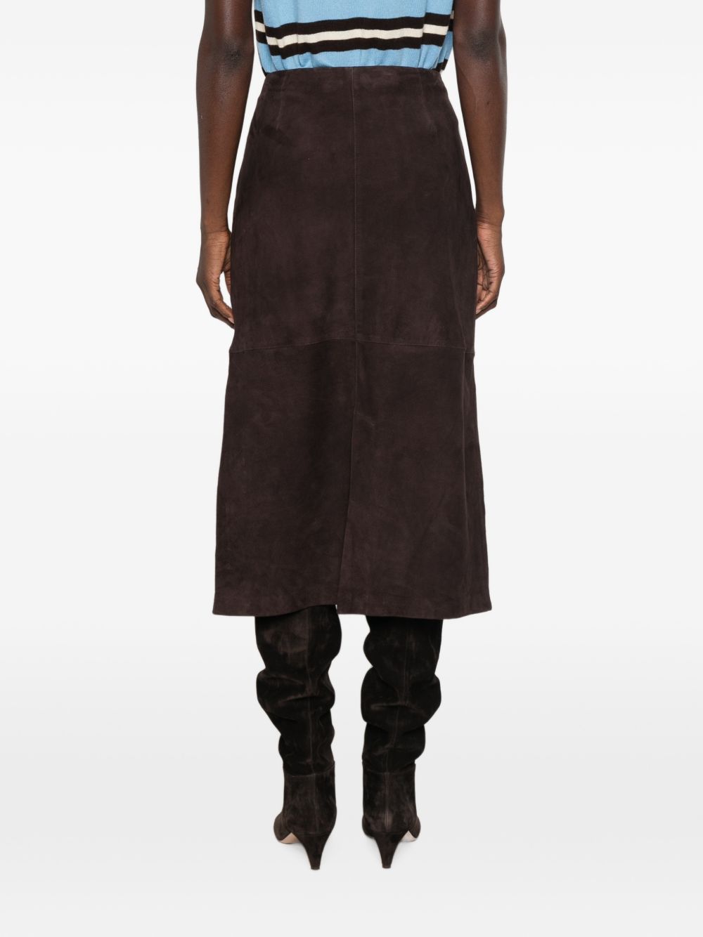 YERSE Gonna midi marrone in suede 