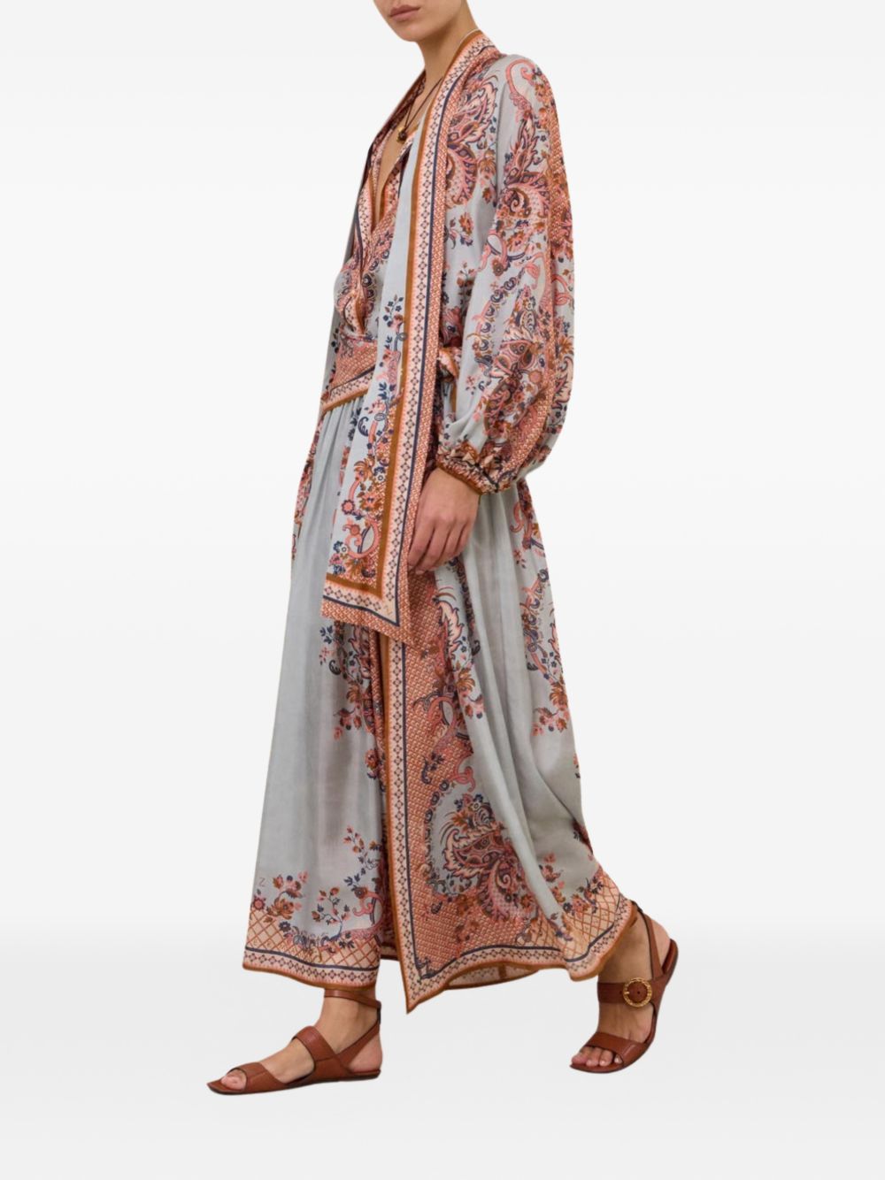 ZIMMERMANN Blusa Aster con fiocco al collo in seta stampa paisley blu 