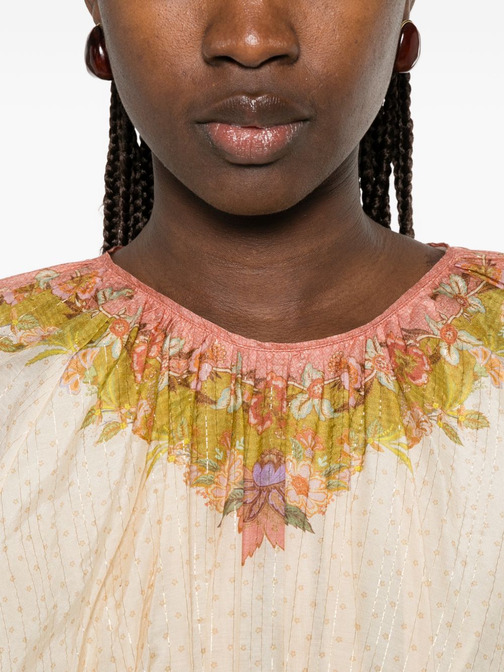 ZIMMERMANN Mini abito Indra in misto cotone e seta con stampa lurex 