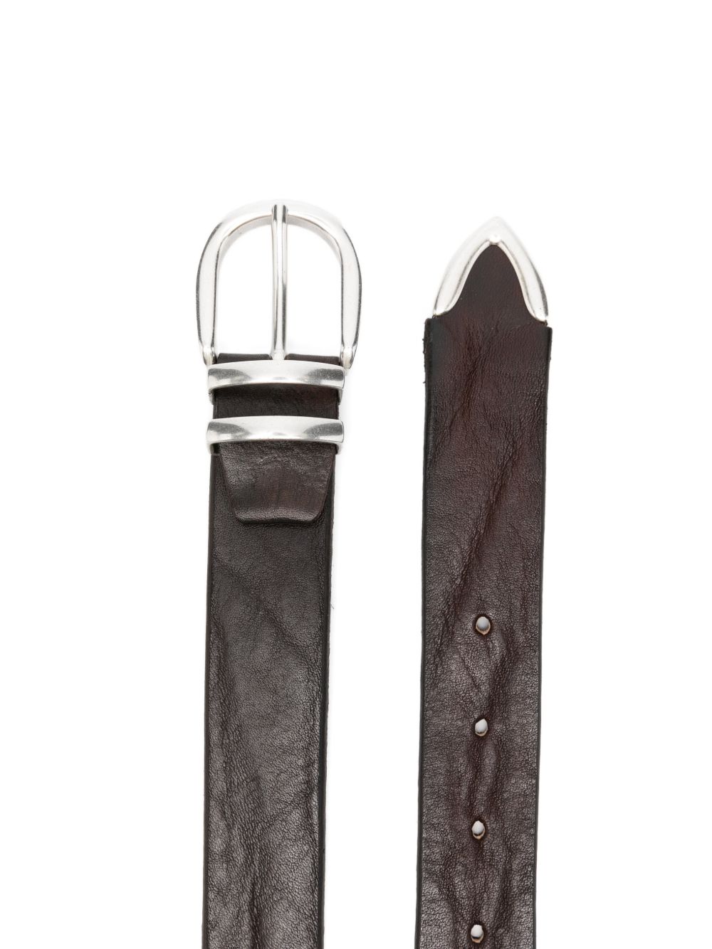 ALBERTO LUTI Cintura in pelle marrone con rifiniture argento 