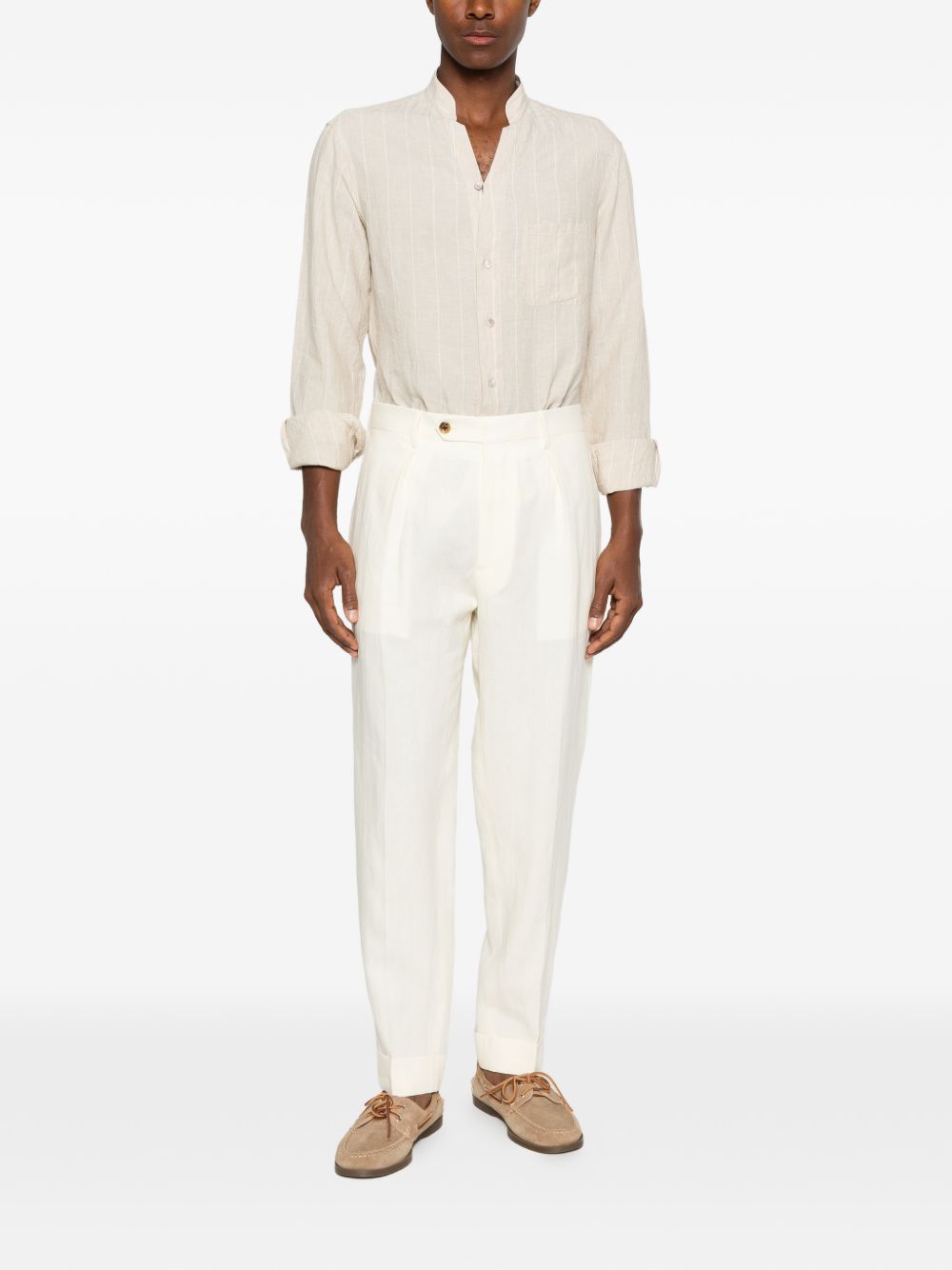 BERWICH Pantaloni Chiaia Long in lino color panna 