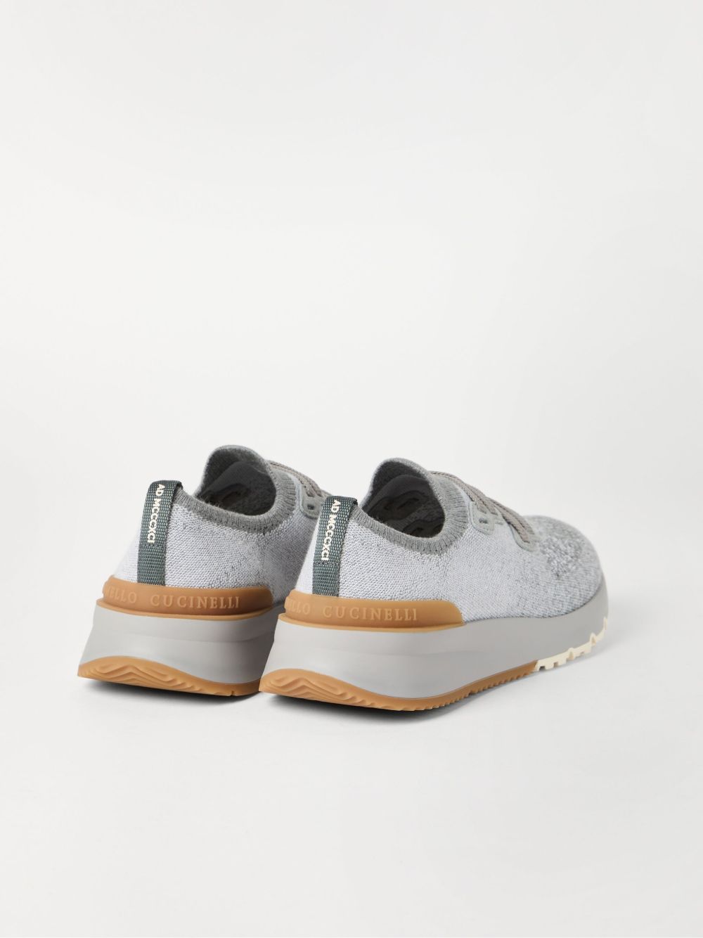 BRUNELLO CUCINELLI Sneakers in maglia chiné grigia 