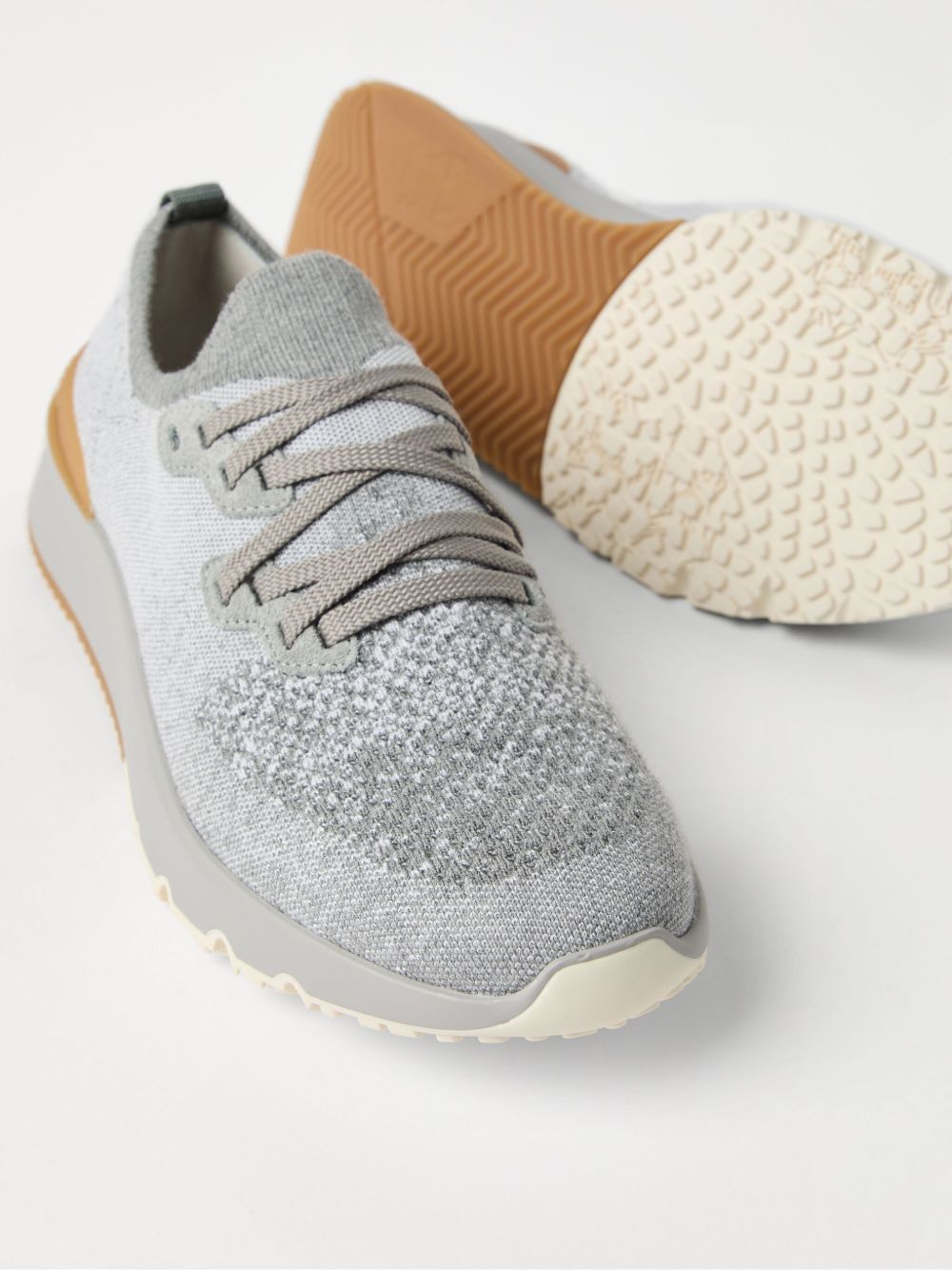 BRUNELLO CUCINELLI Sneakers in maglia chiné grigia 