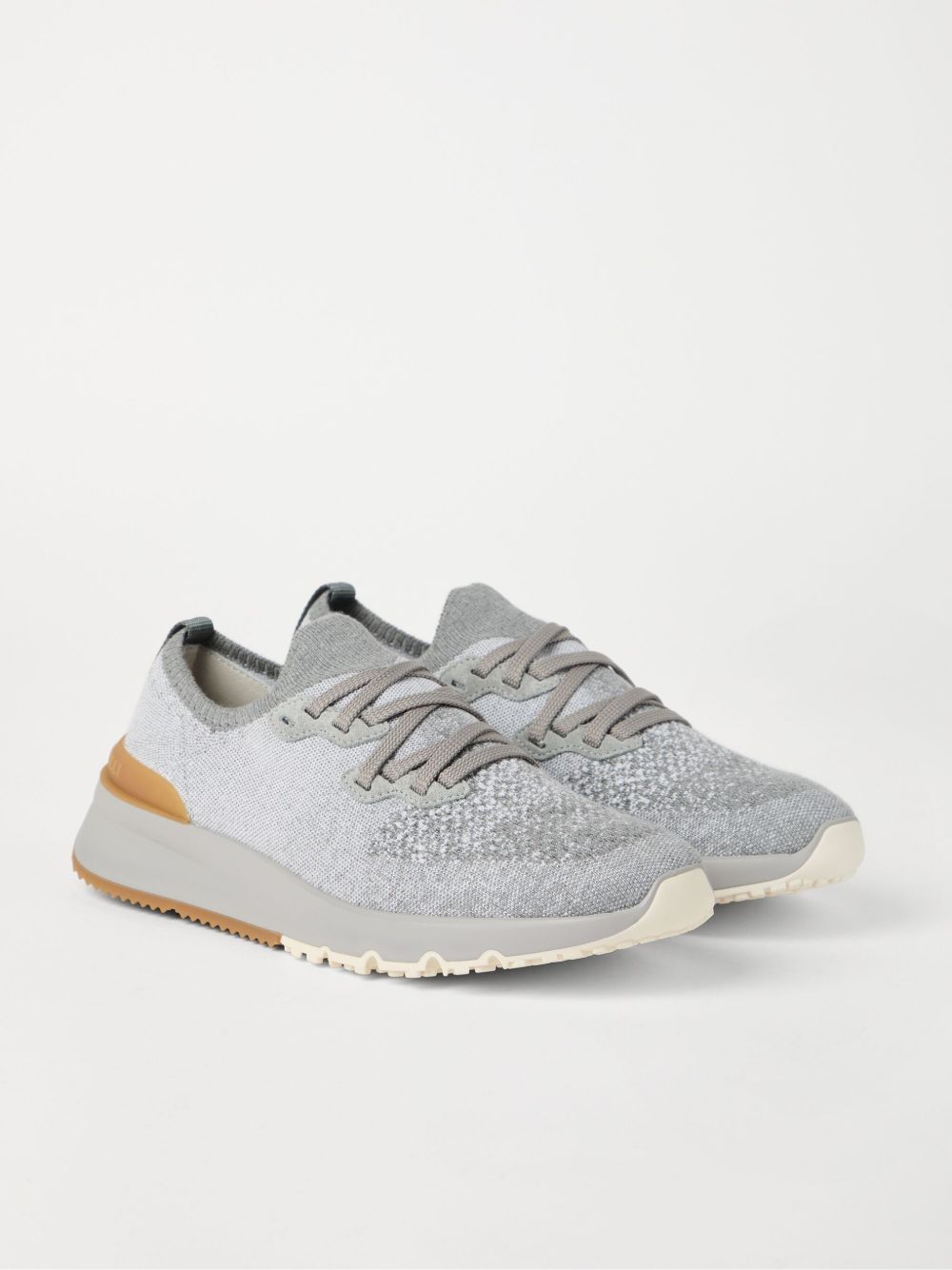 BRUNELLO CUCINELLI Sneakers in maglia chiné grigia 