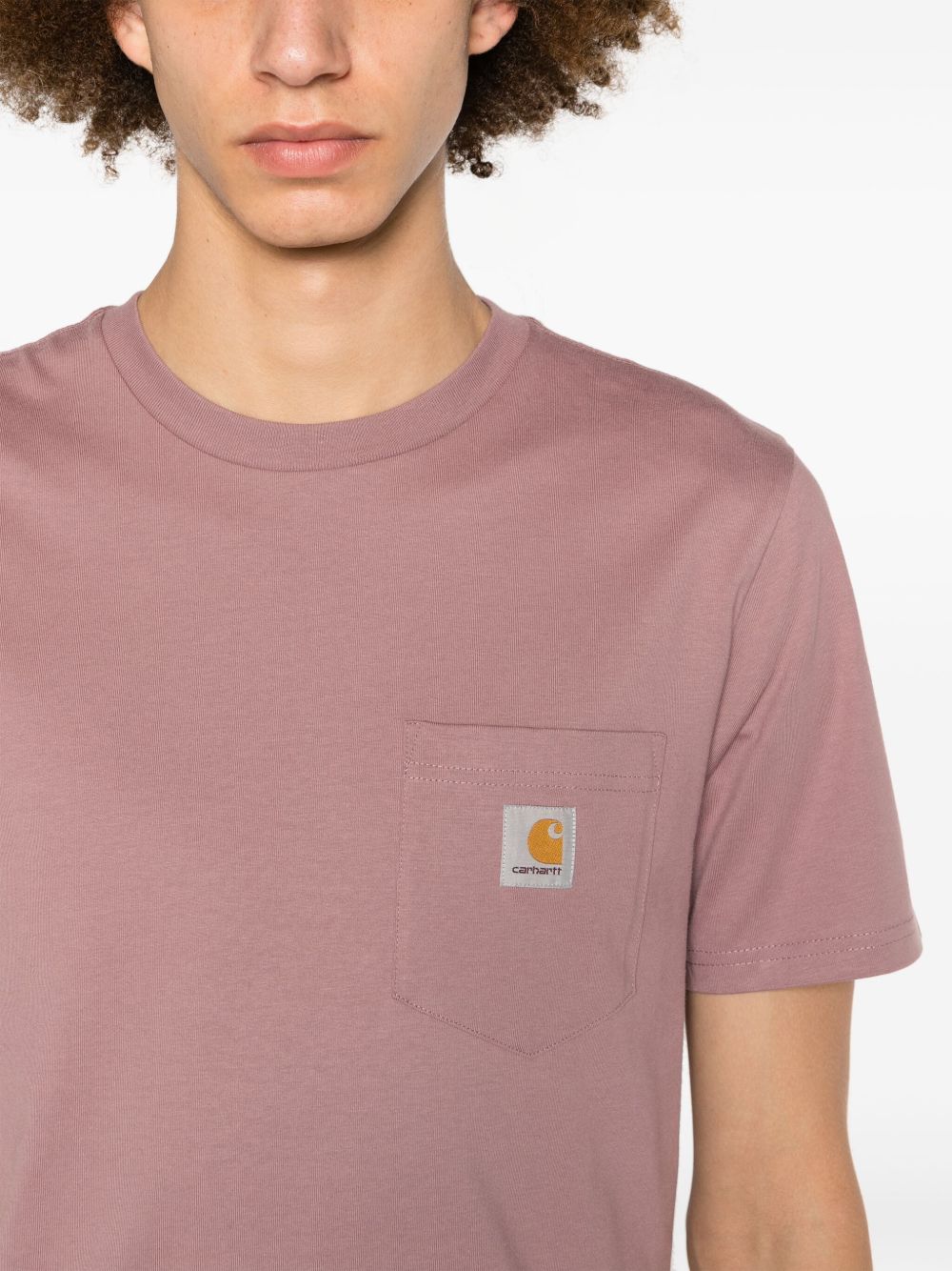 CARHARTT WIP T-Shirt 'Pocket' girocollo in cotone rosa con logo<BR/> 