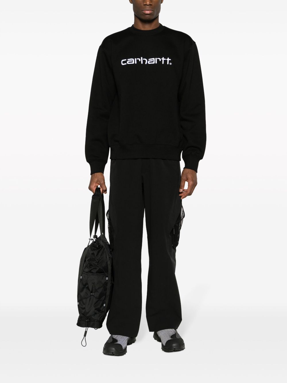 CARHARTT WIP Felpa girocollo in cotone nero con logo 