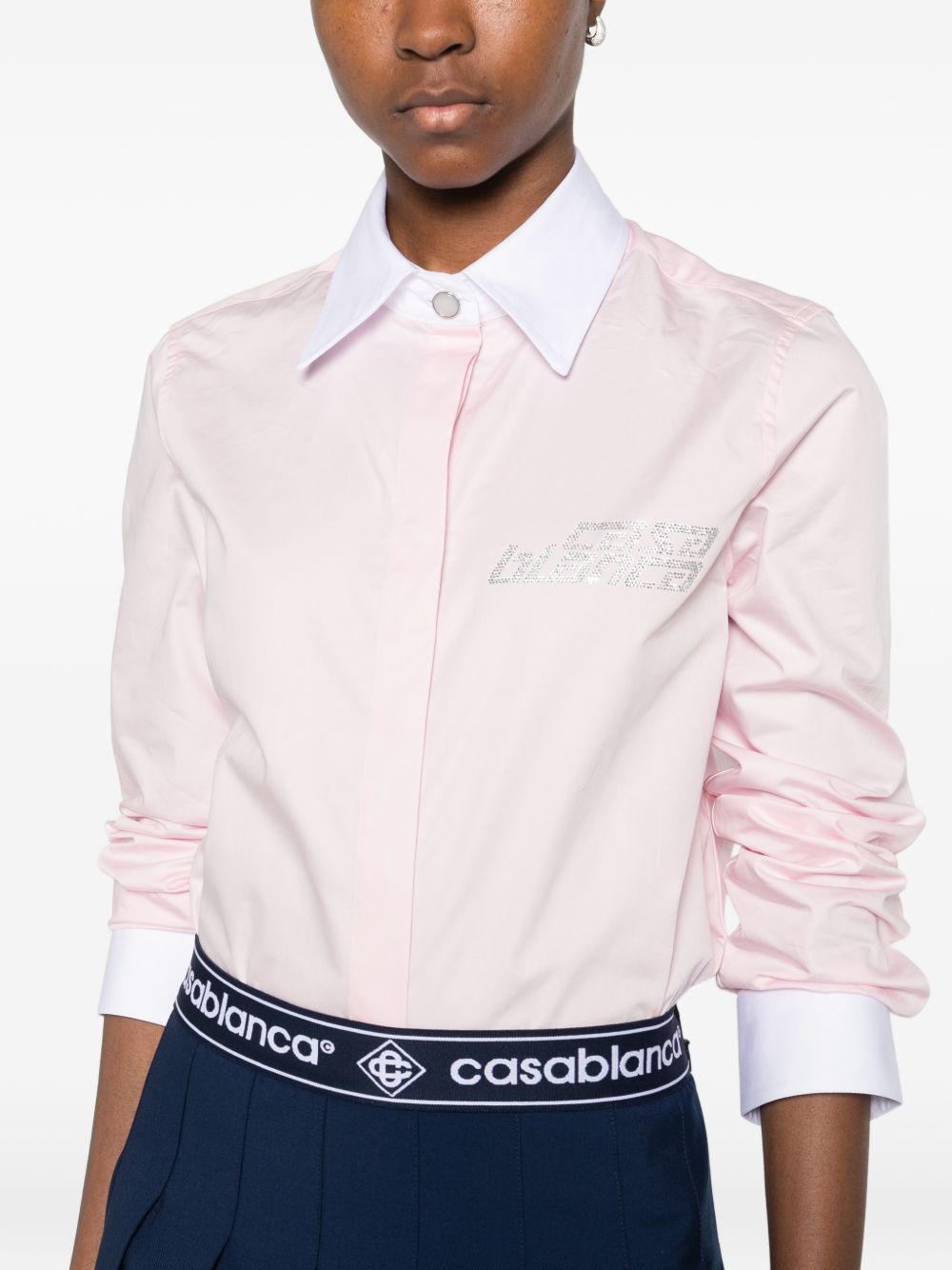 CASABLANCA Camicia con logo strass in cotone rosa 
