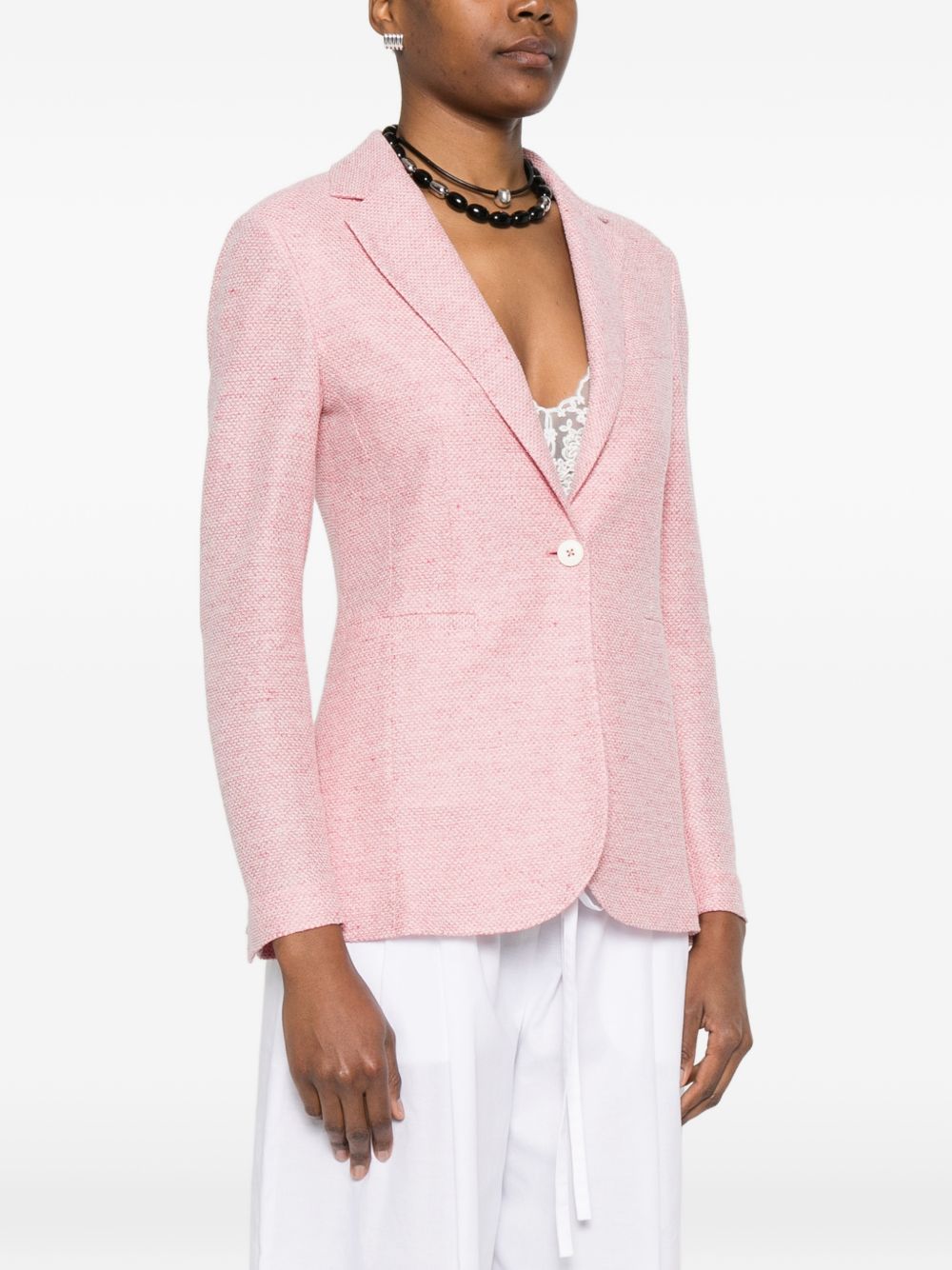 CIRCOLO 1901 Blazer monopetto in lino e cotone rosa 