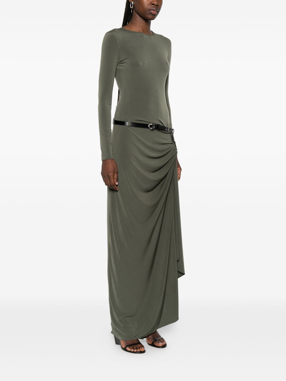 COPERNI Abito lungo drappeggiato verde con cintura 