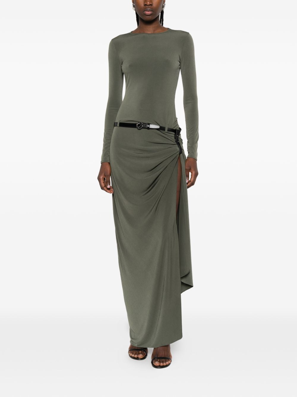 COPERNI Abito lungo drappeggiato verde con cintura 