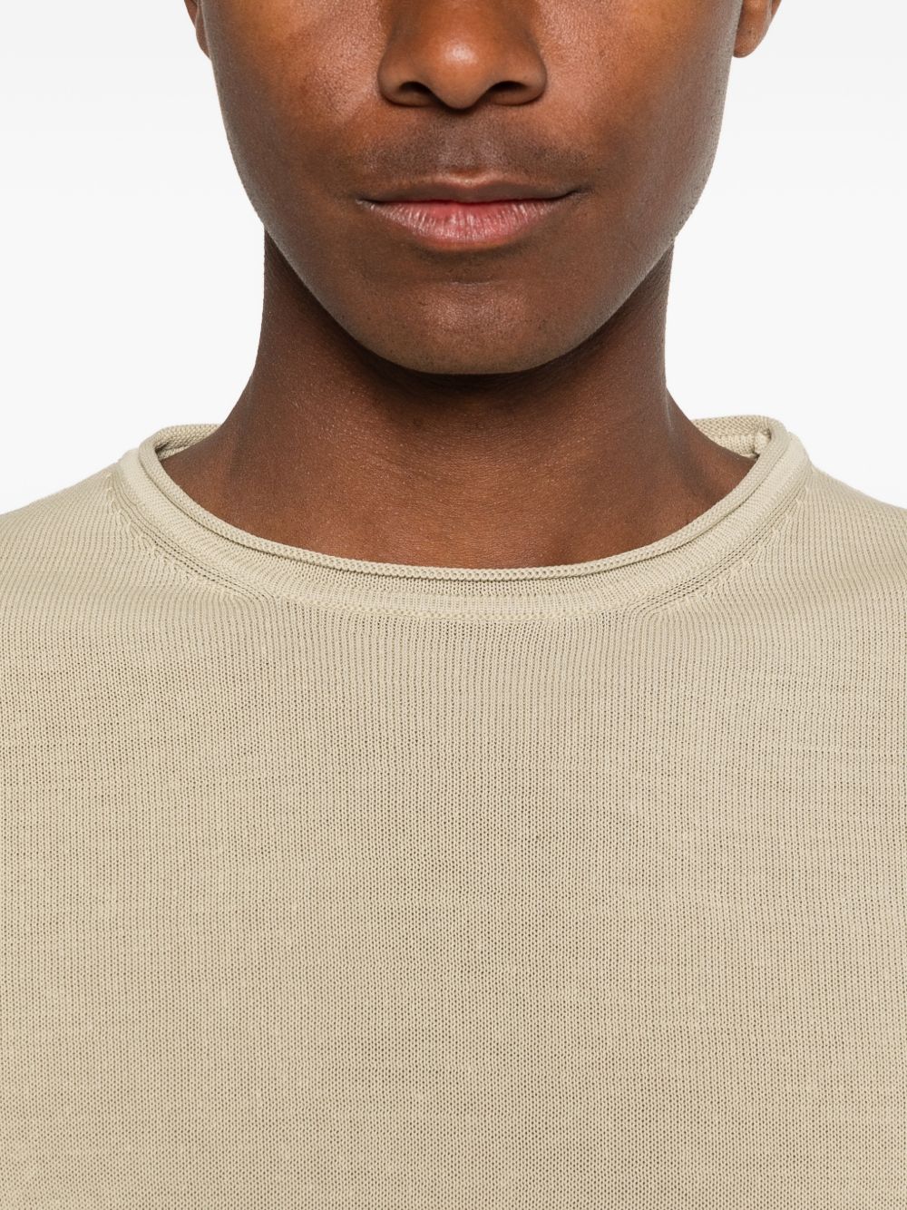 DANIELE FIESOLI T-shirt in maglia di cotone beige con girocollo e maniche lunghe 