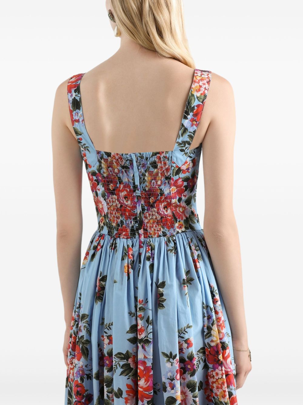 DOLCE e GABBANA Abito lungo in cotone celeste con stampa floreale 