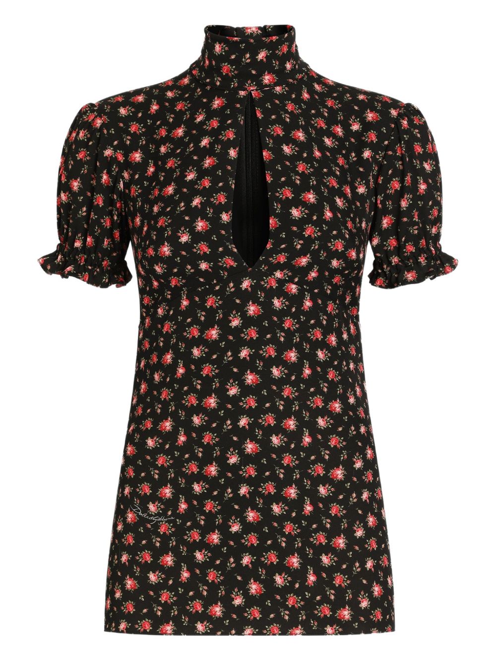 DOLCE e GABBANA Blusa nera in seta con stampa floreale 