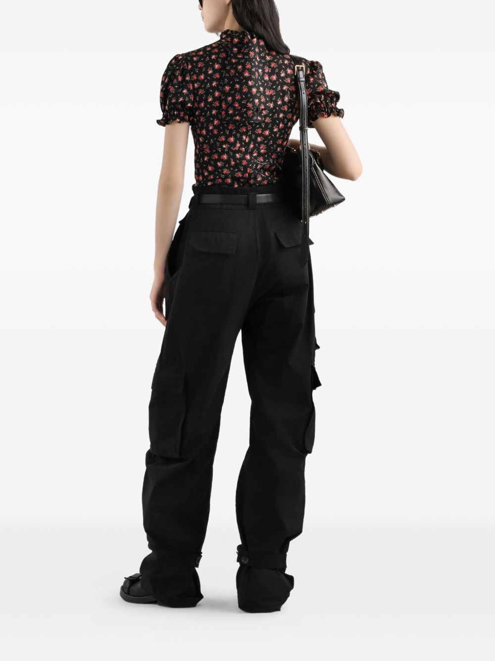 DOLCE e GABBANA Blusa nera in seta con stampa floreale 
