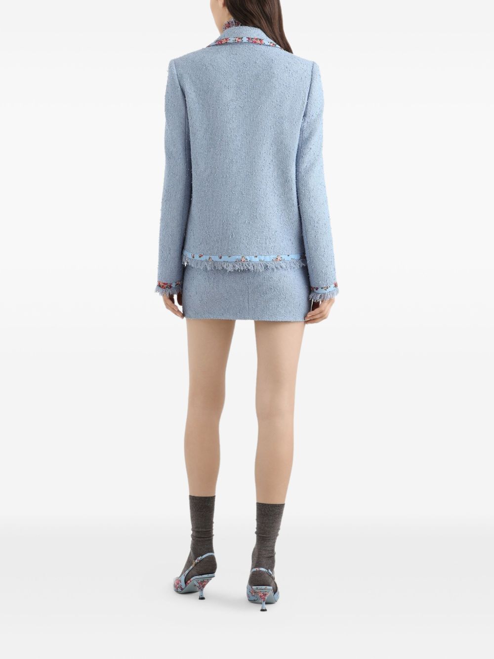 DOLCE e GABBANA Blusa in cotone azzurro con stampa floreale e collo alto 