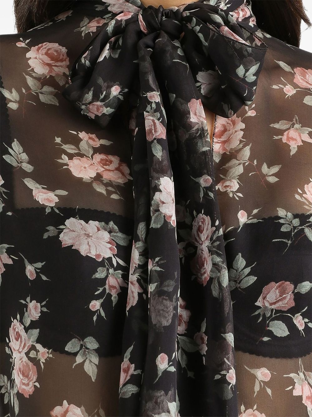 DOLCE e GABBANA Blusa semitrasparente nera con stampa floreale 