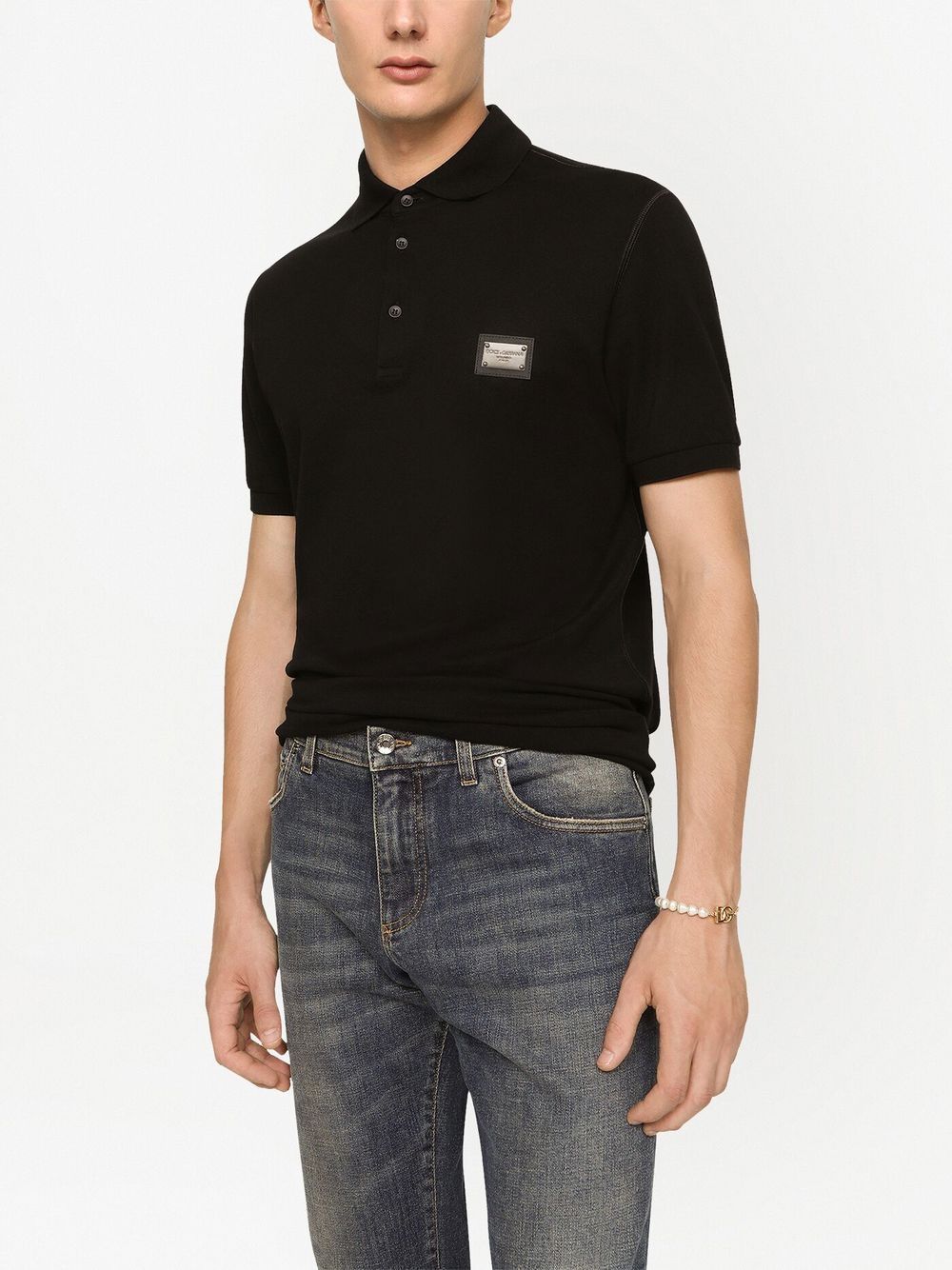 DOLCE e GABBANA Polo in cotone nera con logo 