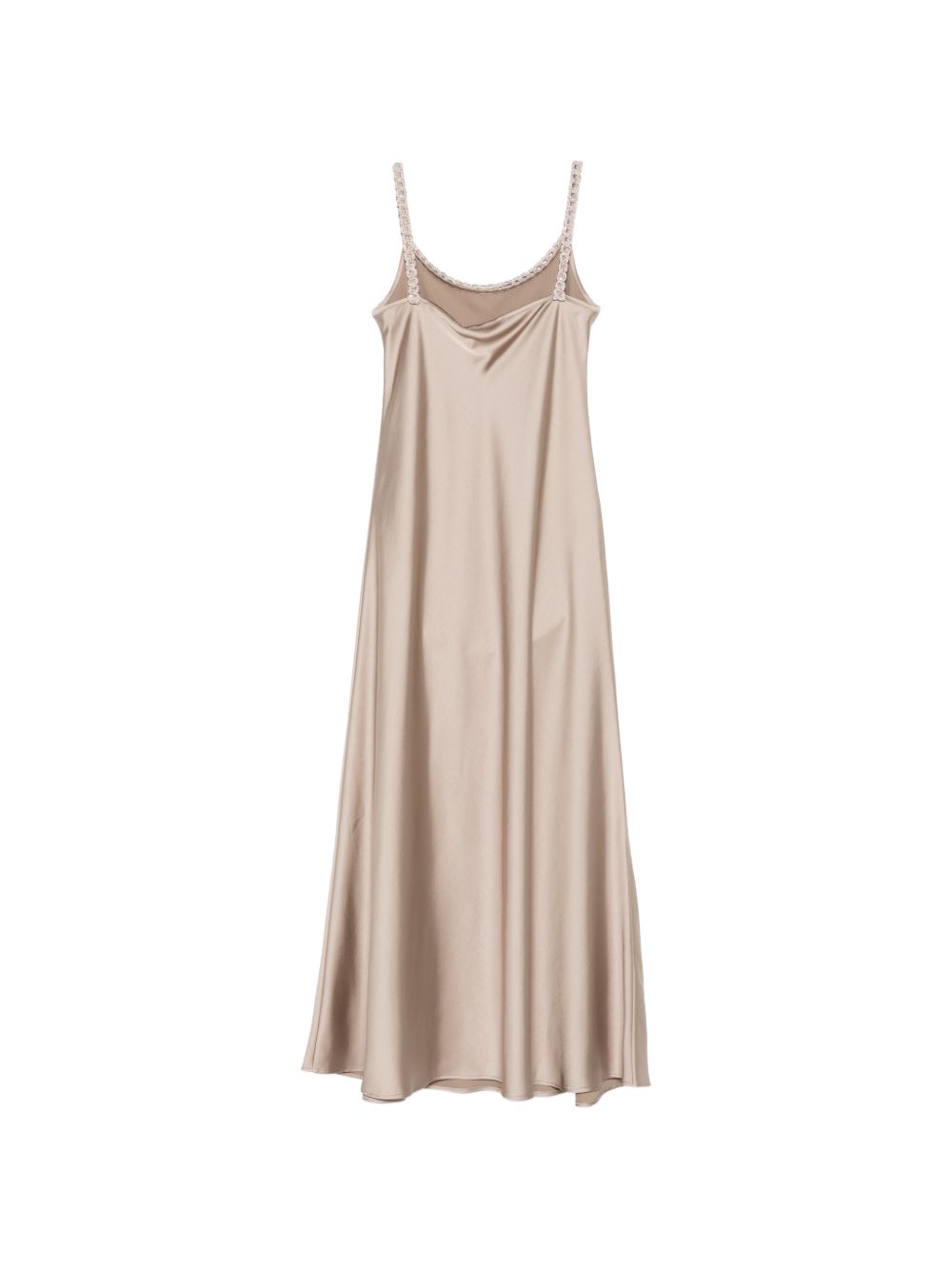 D EXTERIOR Abito lungo in raso beige con spalline sottili 