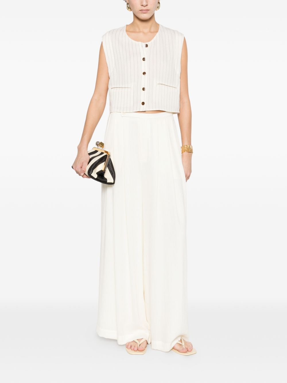 ELEH Gilet crop bianco a righe sottili 