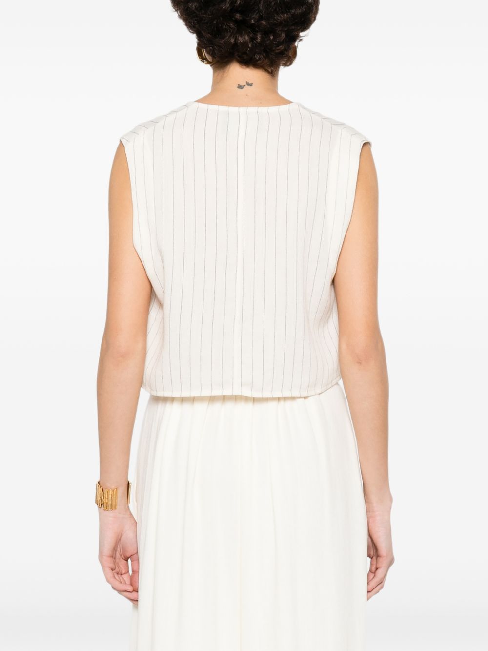 ELEH Gilet crop bianco a righe sottili 
