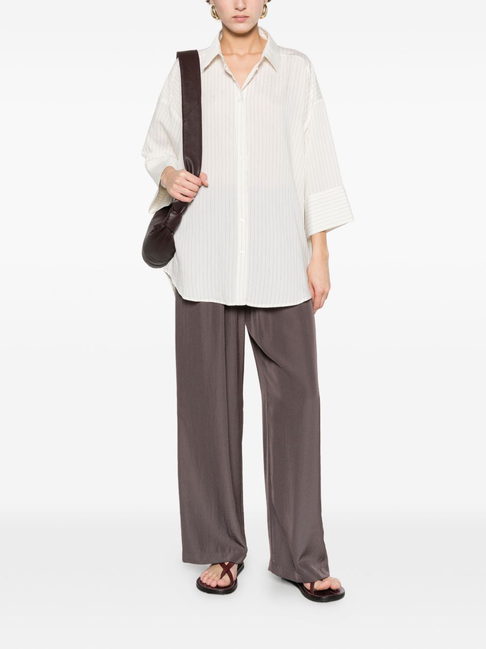 ELEH Camicia bianca a righe oversize in cotone panna 