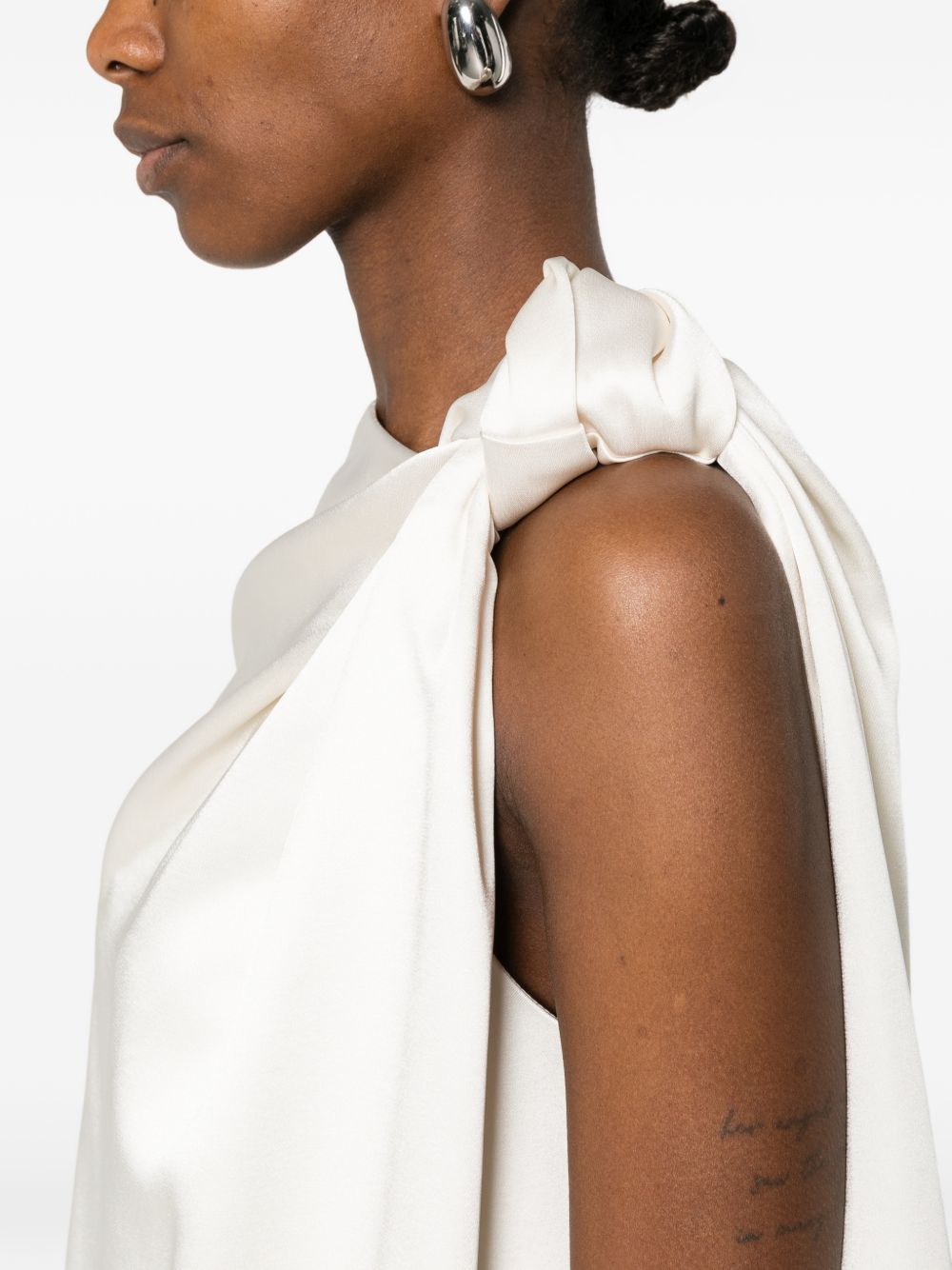ELEH Mini abito con scollo asimmetrico e drappeggio bianco 