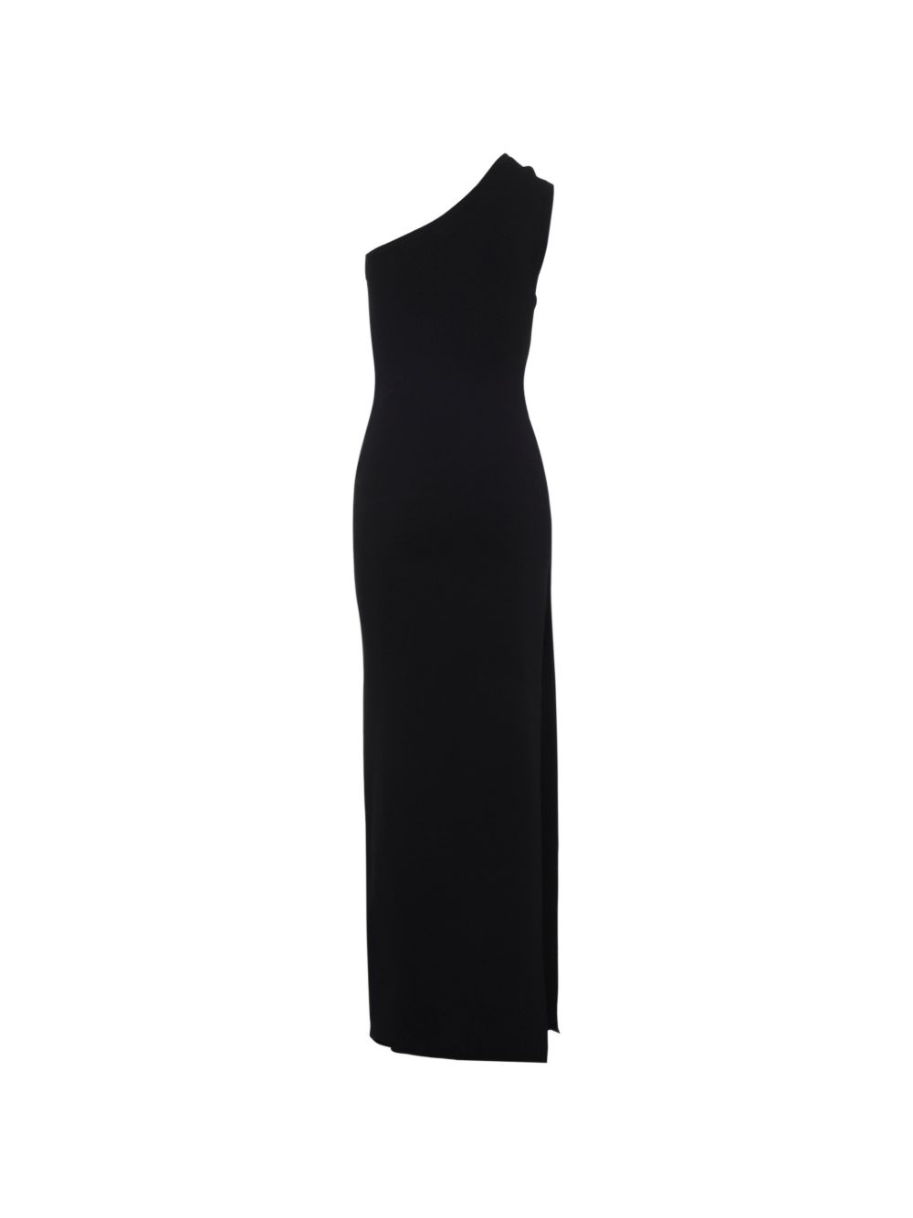 ELISABETTA FRANCHI Abito lungo nero monospalla con fibbia dorata 