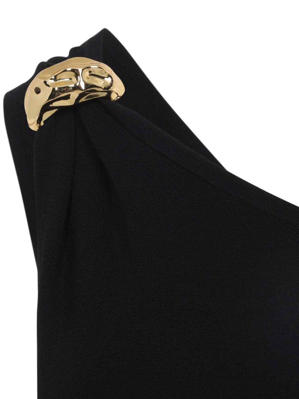 ELISABETTA FRANCHI Abito lungo nero monospalla con fibbia dorata 
