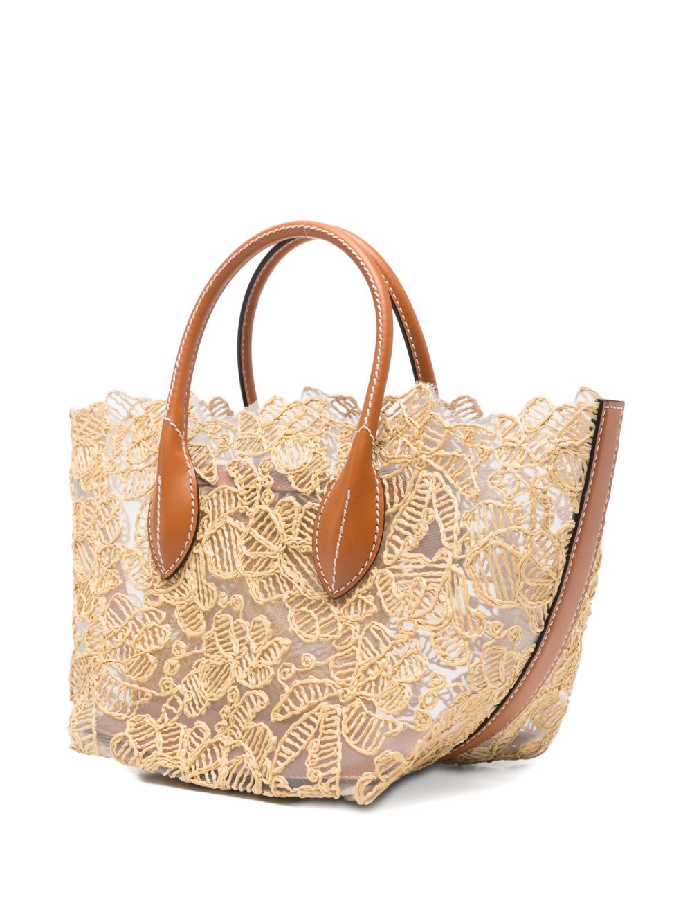 ERMANNO SCERVINO Borsa tote in pizzo floreale beige con manici superiori 