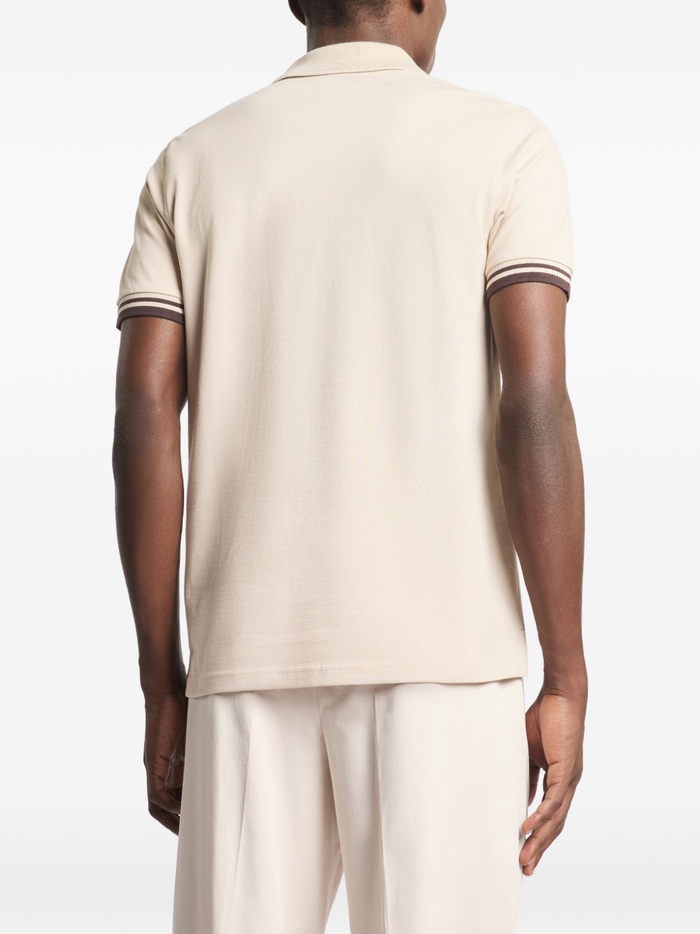 FAY Polo in cotone beige a righe con scollo a V 