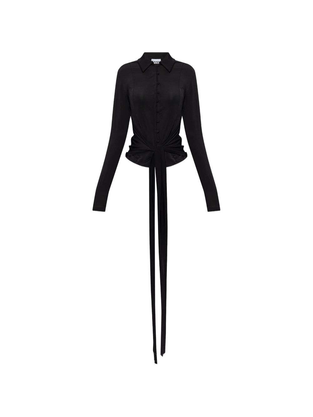GANNI Blusa nera con lacci in vita 