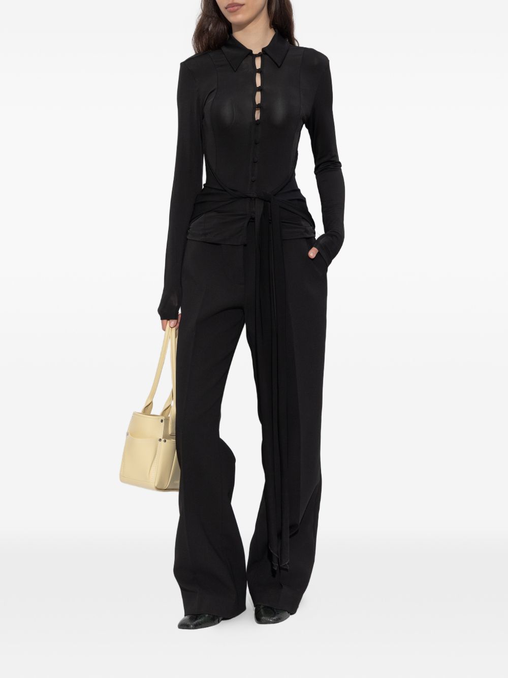 GANNI Blusa nera con lacci in vita 
