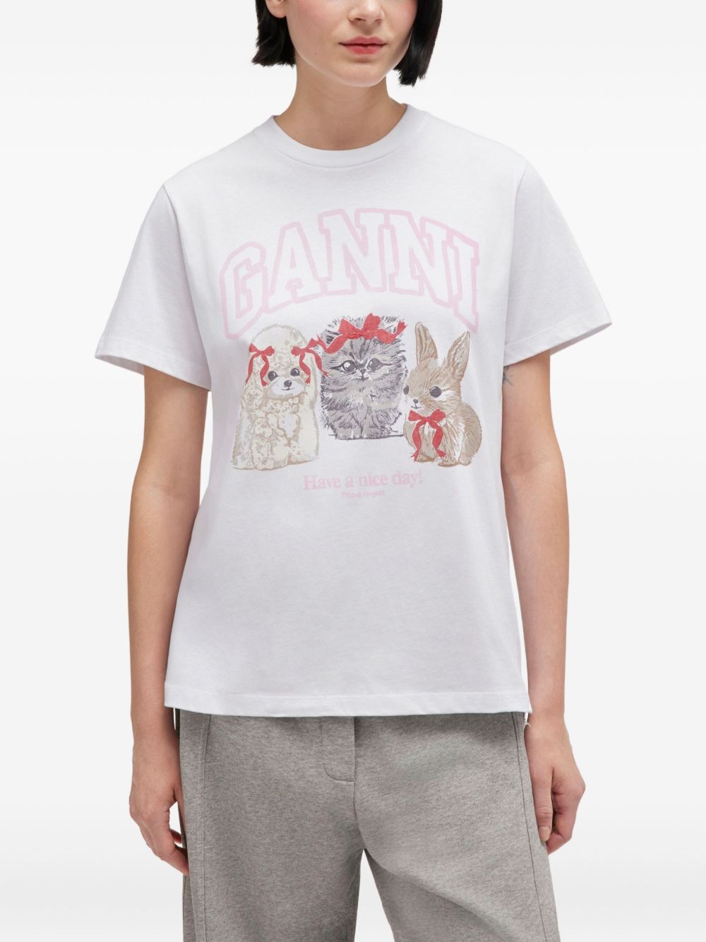 GANNI T-shirt in cotone con stampa animali 