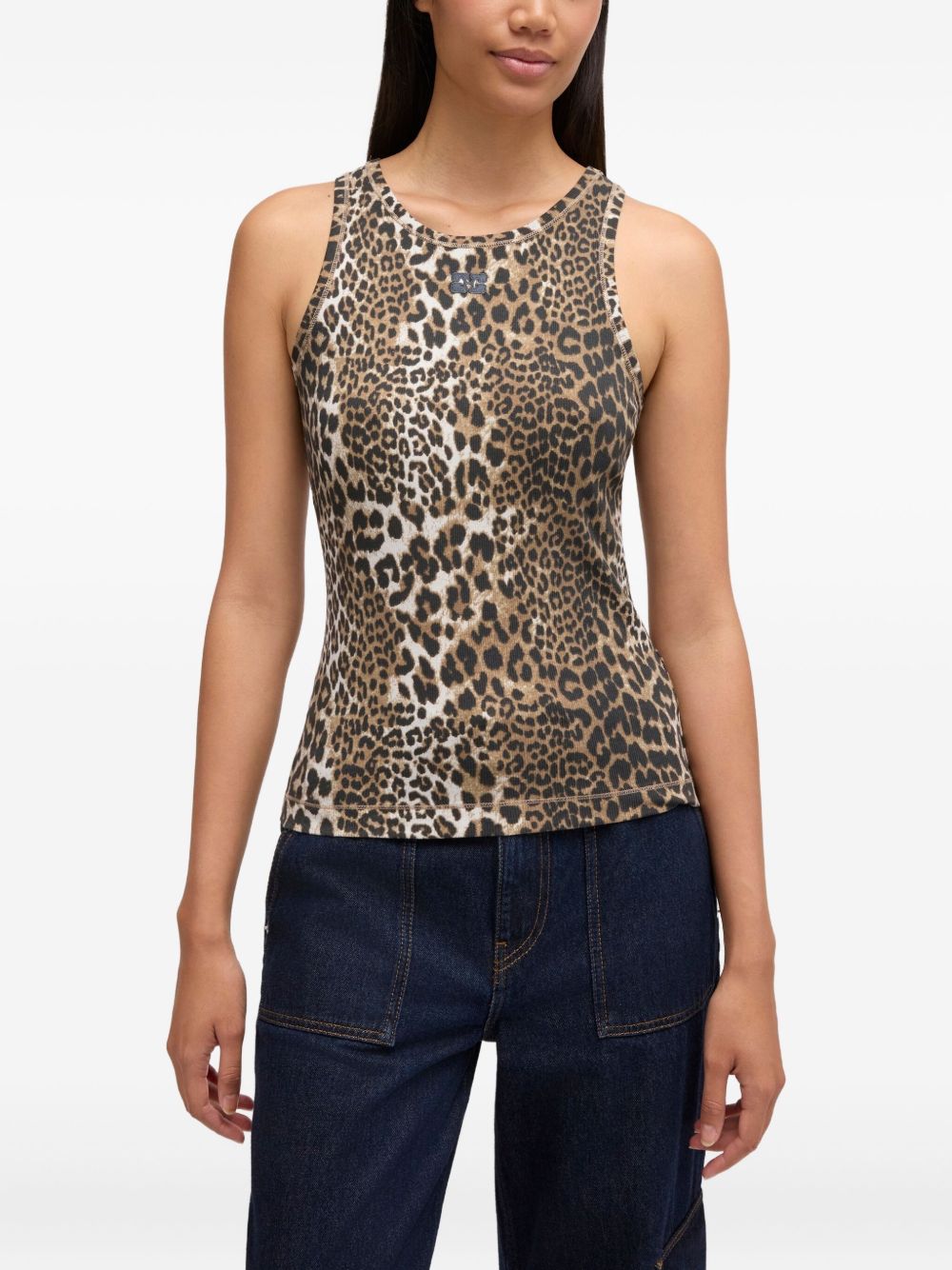 GANNI Top in cotone con stampa leopardata 