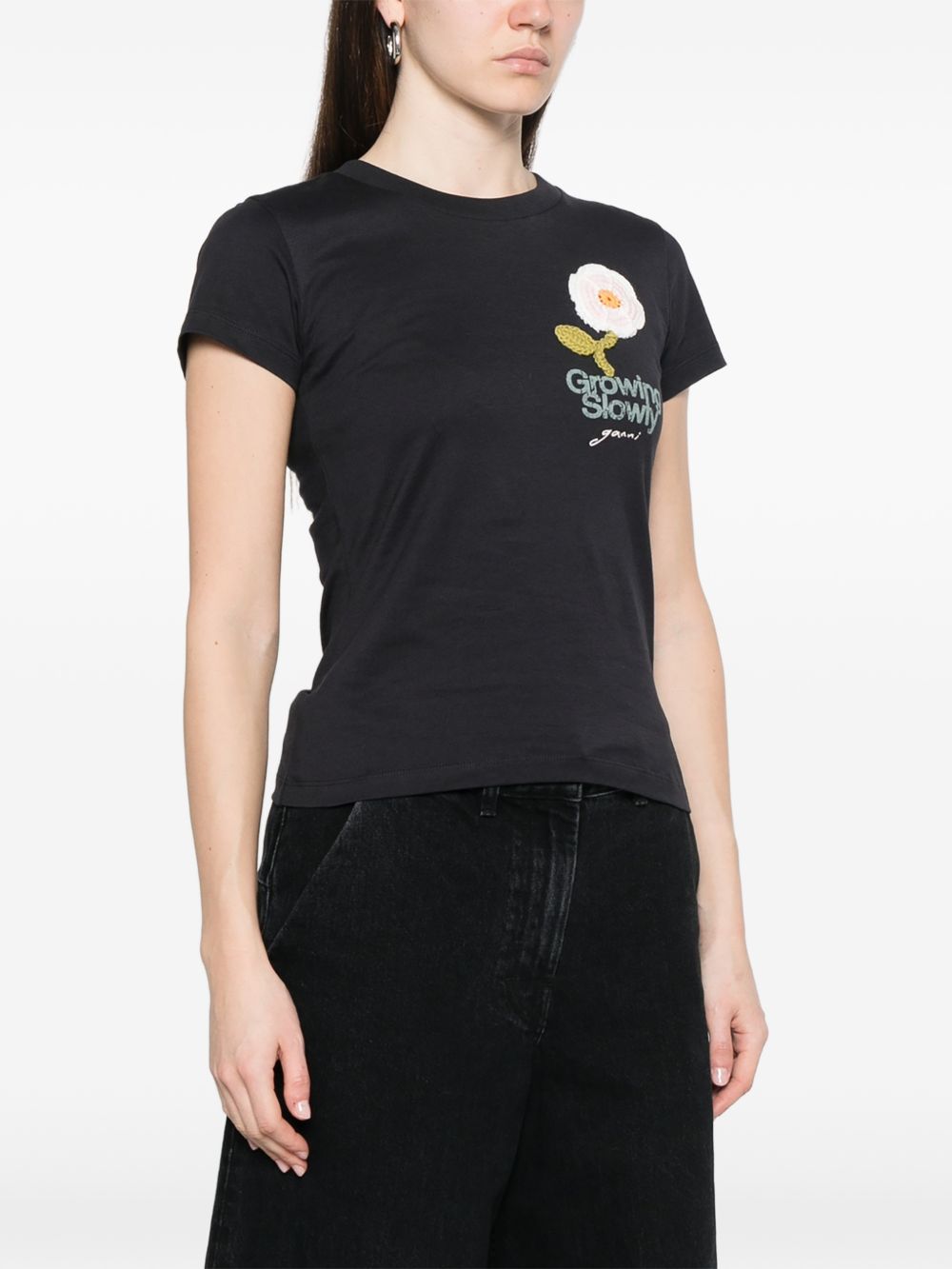 GANNI T-shirt a maniche corte nera con stampa 
