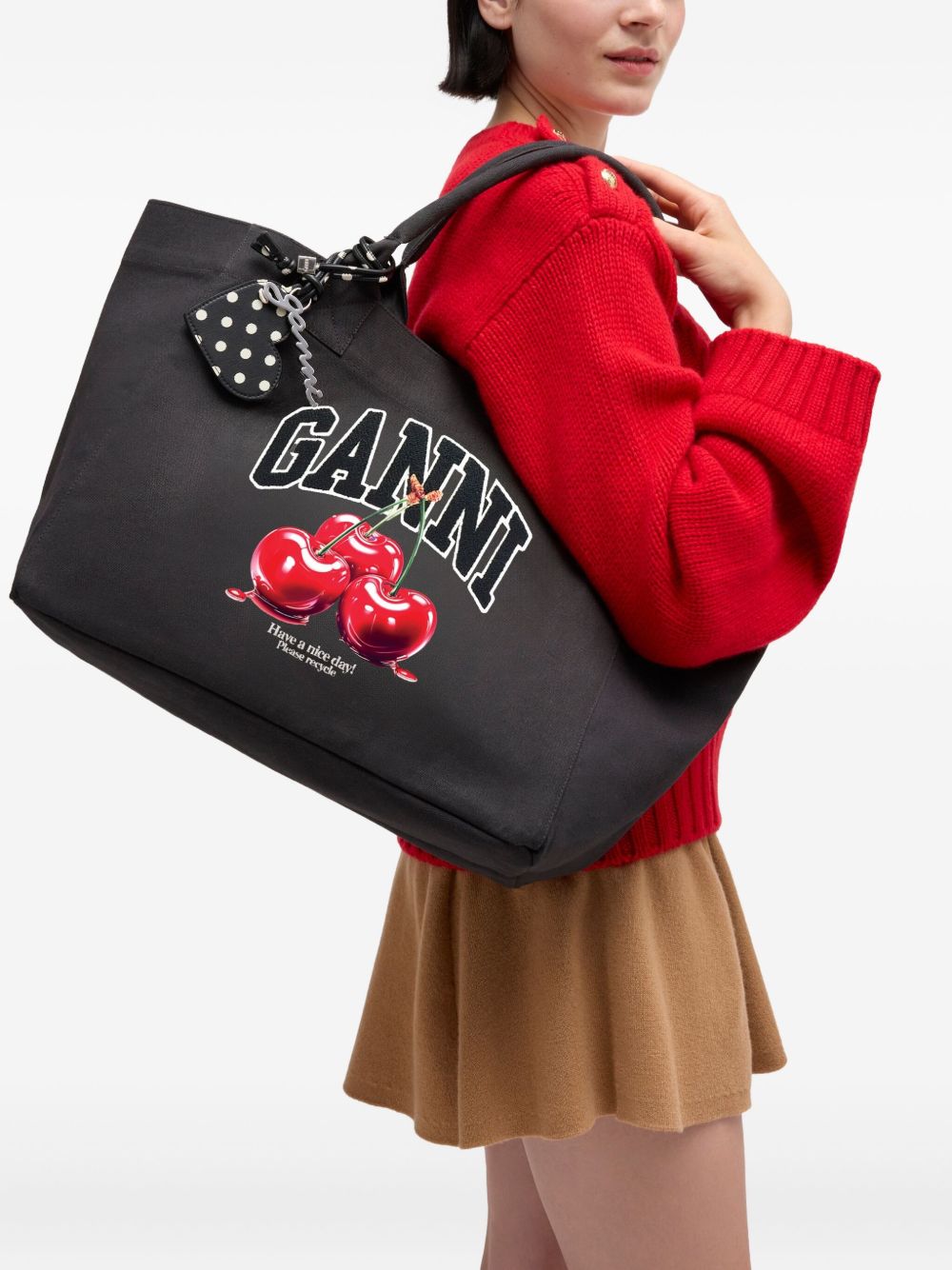 GANNI Borsa shopping con stampa ciliegie 