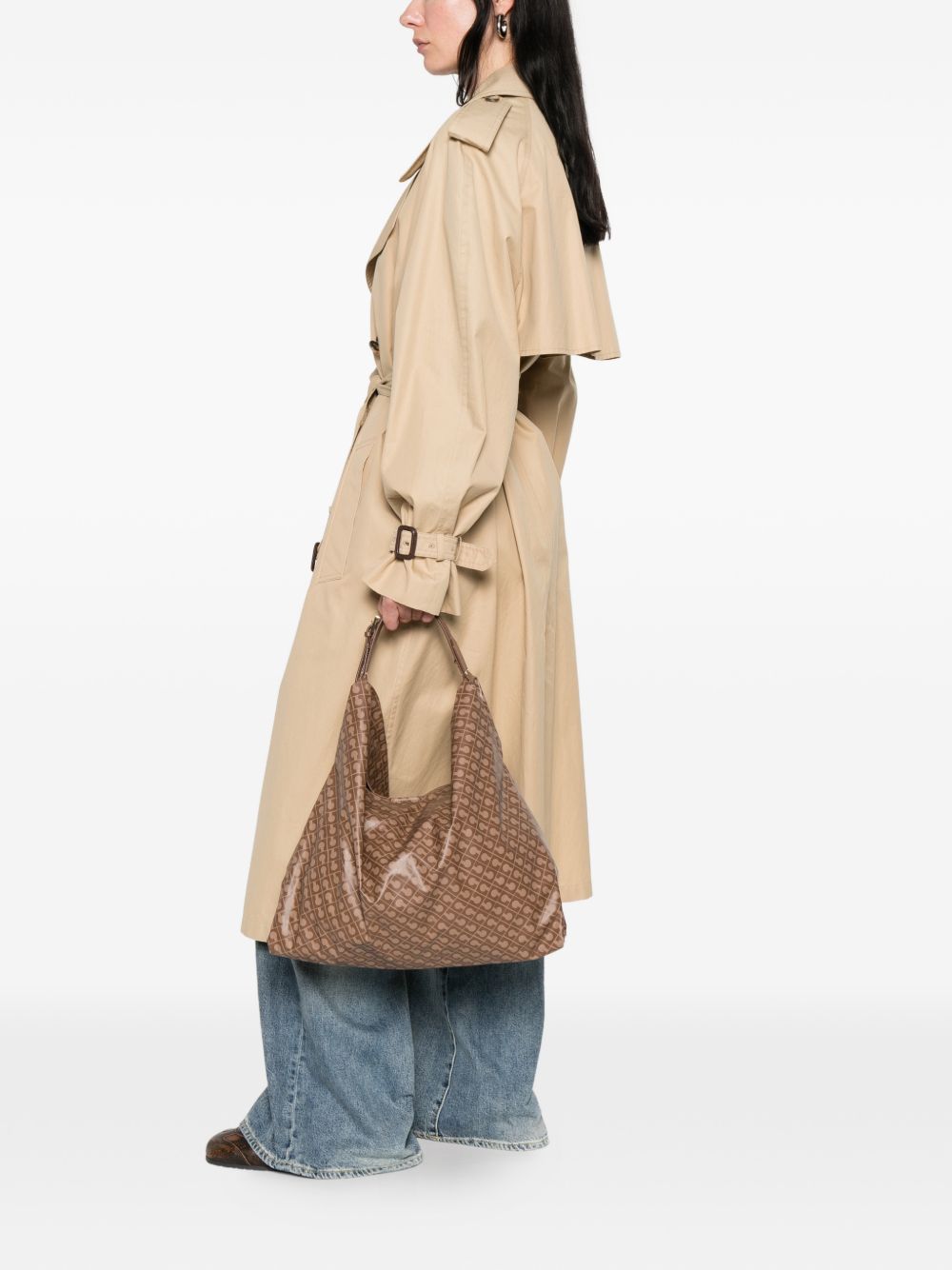 GHERARDINI Borsa a spalla Softy Chestnut con logo all-over 