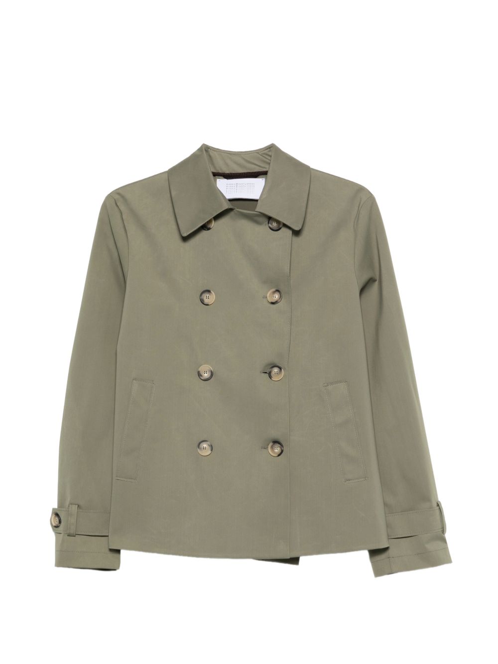 HARRIS WHARF LONDON Trench corto doppiopetto in tessuto leggero in verde caccia 